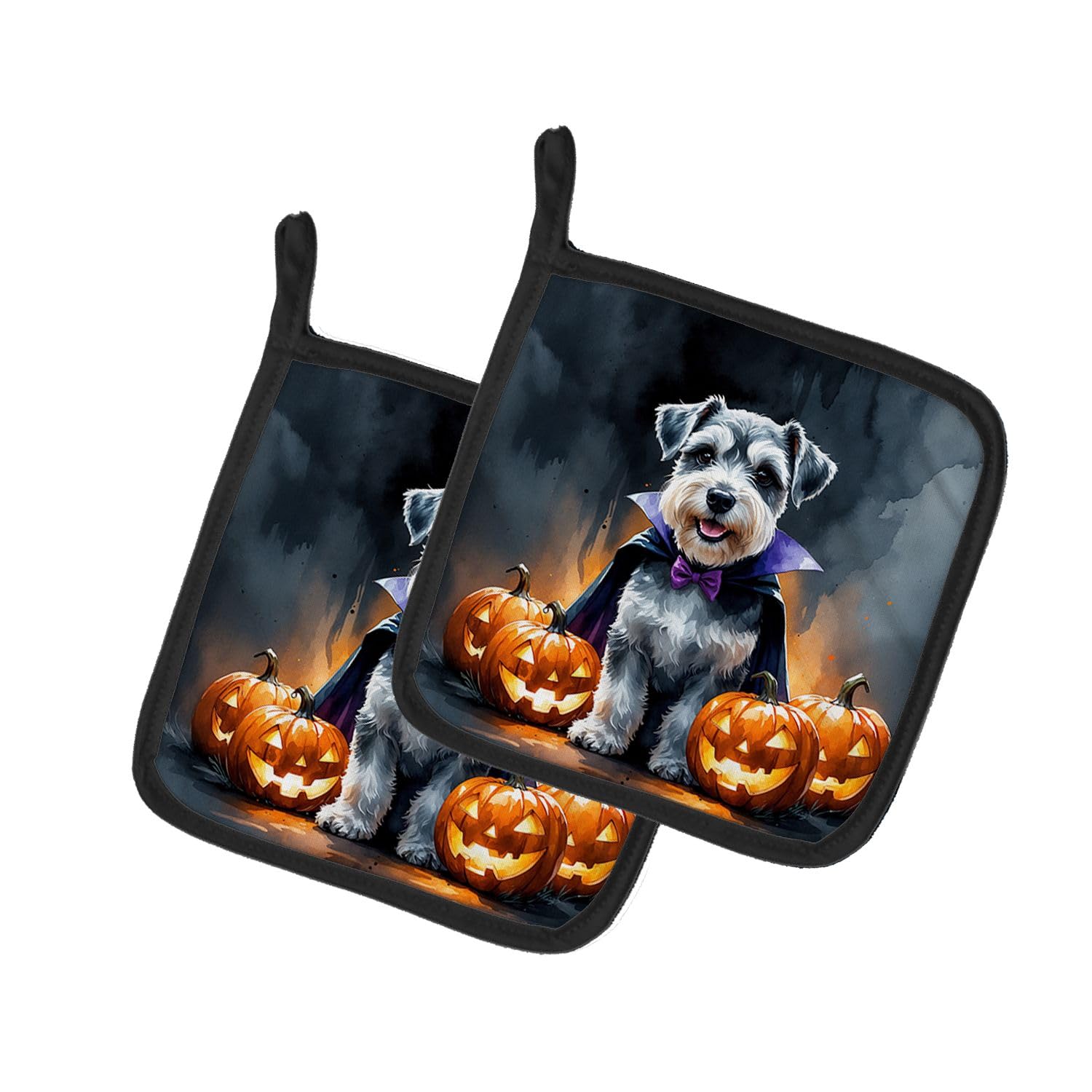 Carolines Treasures Schnauzer Puppy Halloween Pair of Pot Holders Kitchen Heat Resistant Pot Holders Sets Oven Hot Pads for Cooking Baking BBQ, 7 1/2 x 7 1/2