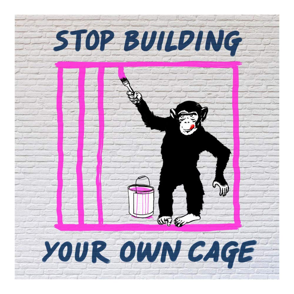 Chimp in Cage-Paper Art-20x20”