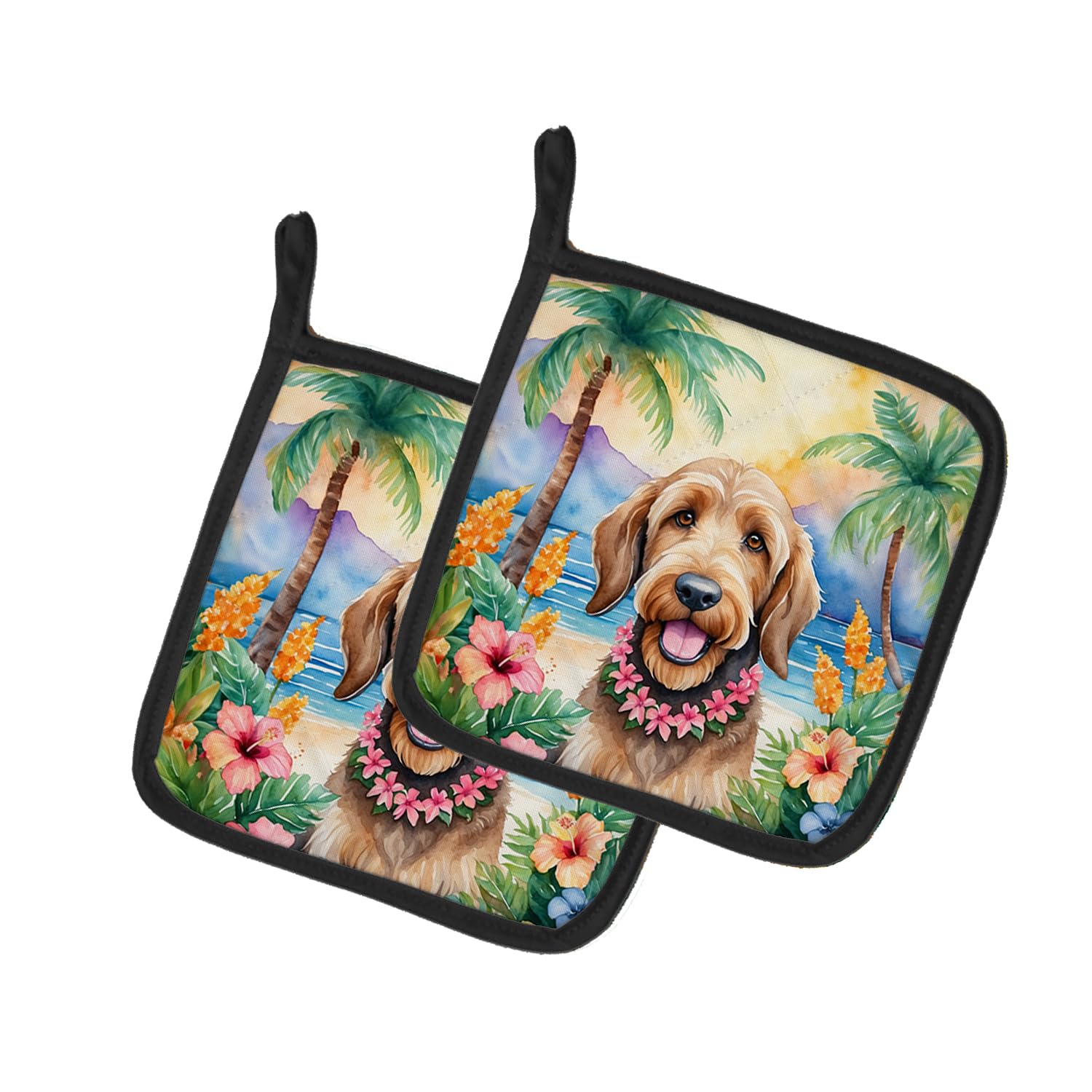Otterhound Luau Pair of Pot Holders