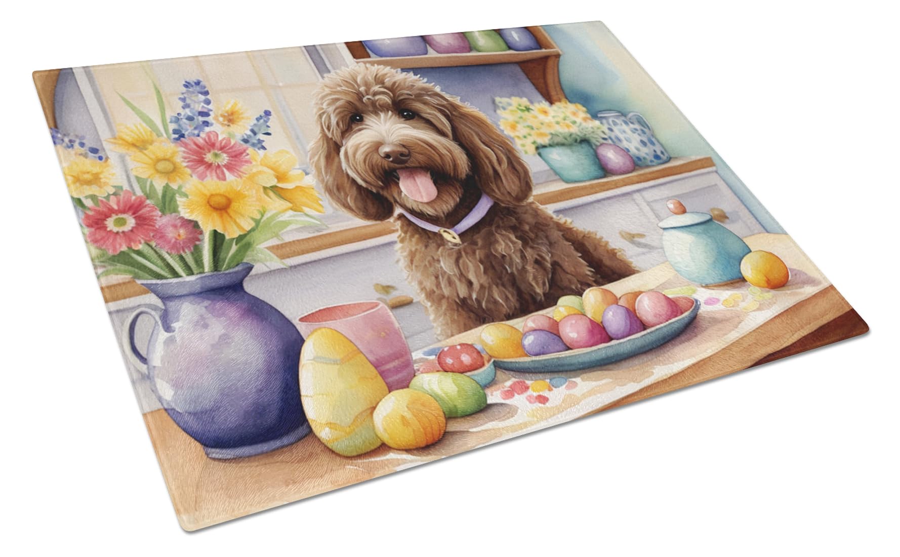 Carolines Treasures DAC6844LCB Decorating Easter Labradoodle Glass Cutting Board Decorative Tempered Glass Kitchen Cutting and Serving Board Large Size Chopping Board