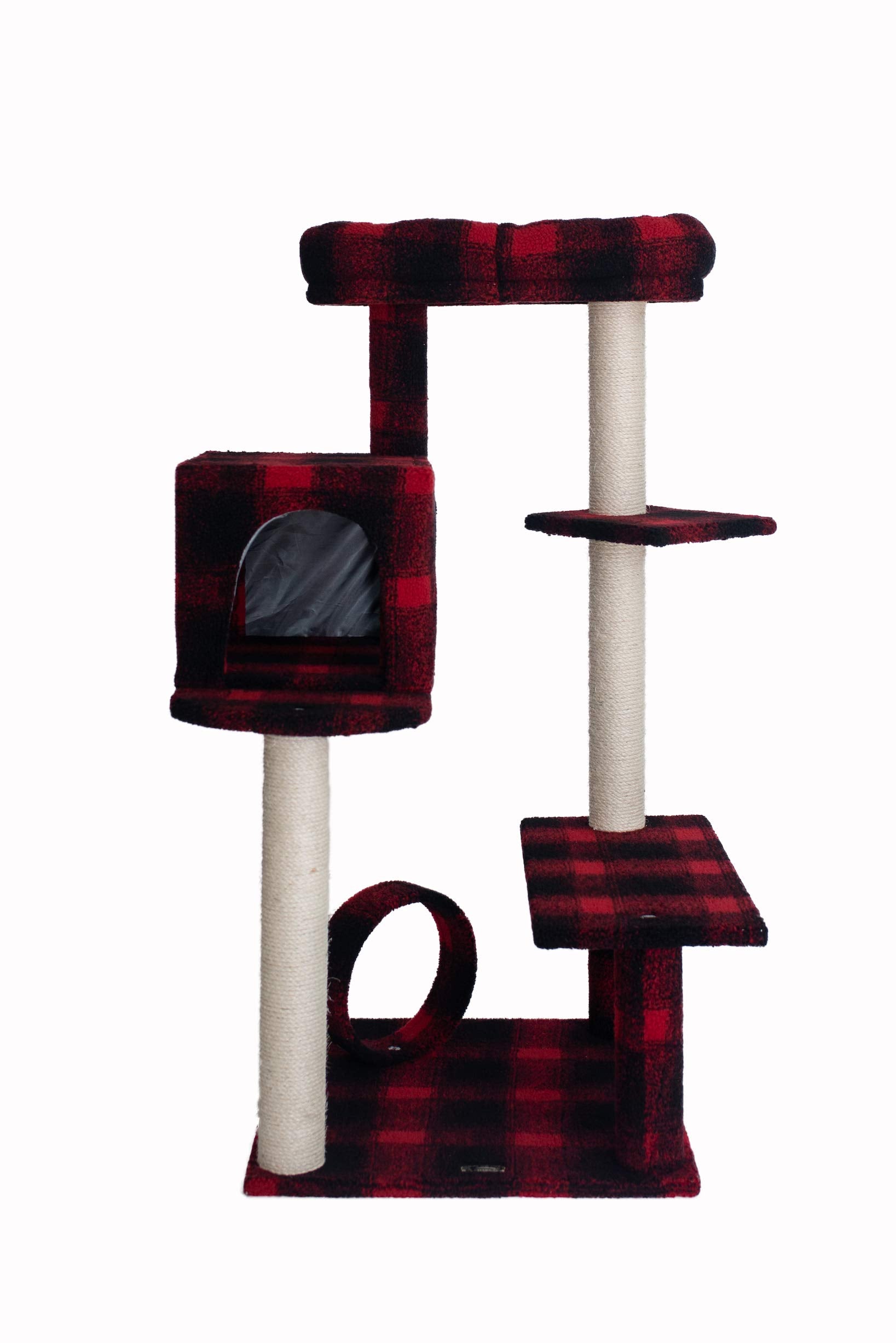 Armarkat B5008 50-Inch Classic Real Wood Cat Tree With Veranda, Bench, MIni perch, and Spacious Lounger In Scotch Plaid