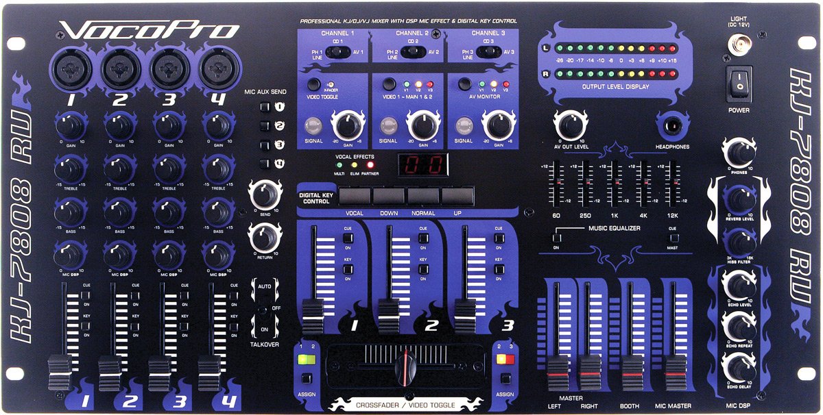 KJ-7808RV - Professional KJ/DJ/VJ Mixer with DSP Mic Effect and Digital Key Control
