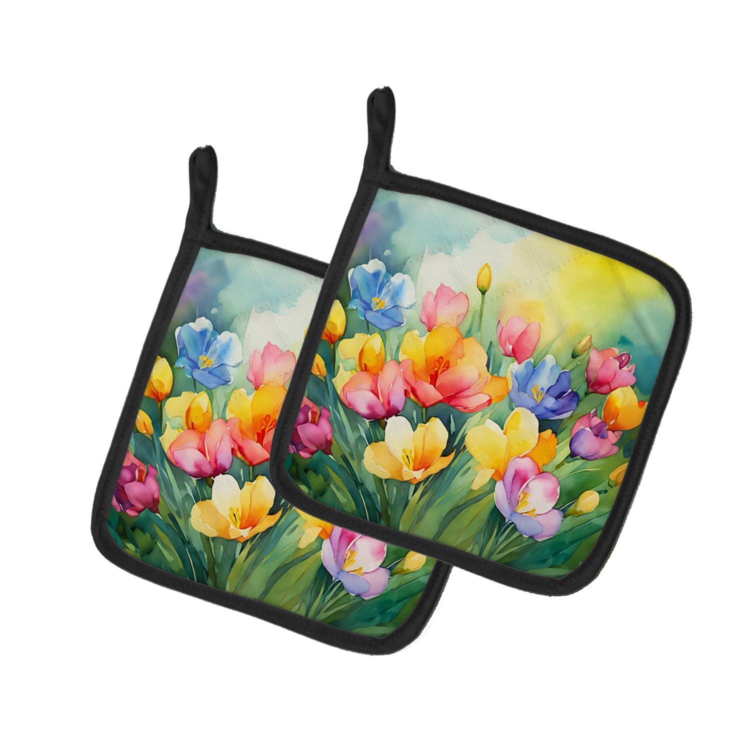Freesias in Watercolor Pair of Pot Holders
