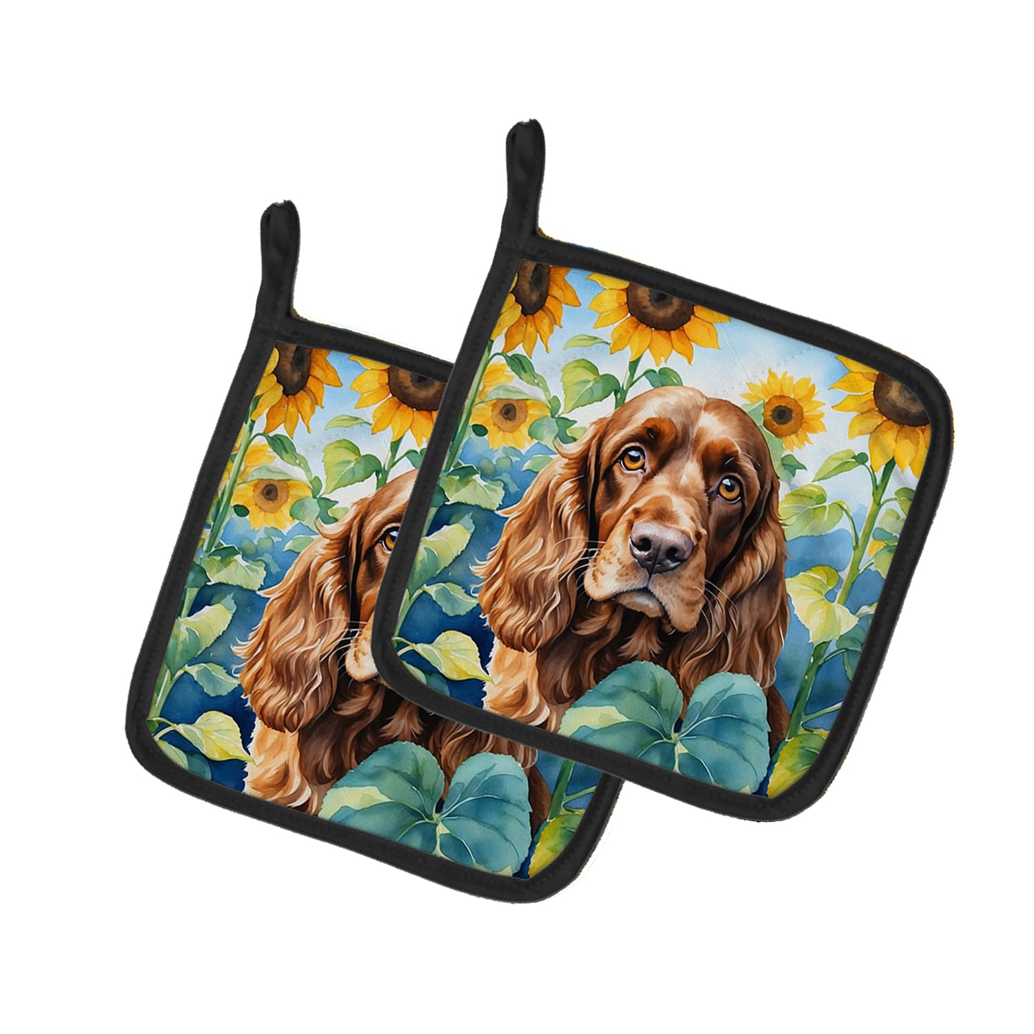 English Cocker Spaniel in Sunflowers Pair of Pot Holders
