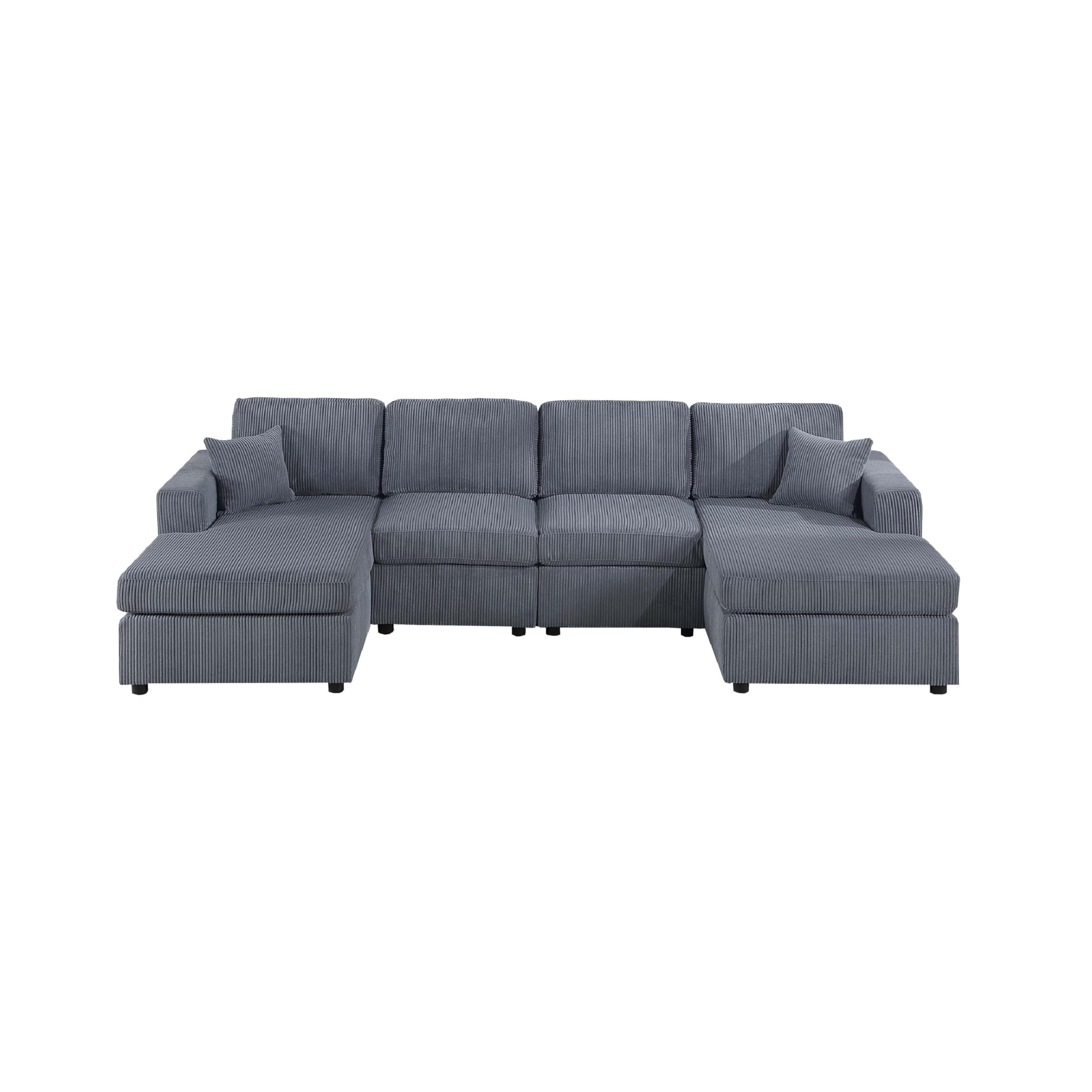 Iny U Sectional Sofa Set with Chaise, Armless Chair, 2 Pillows, Gray