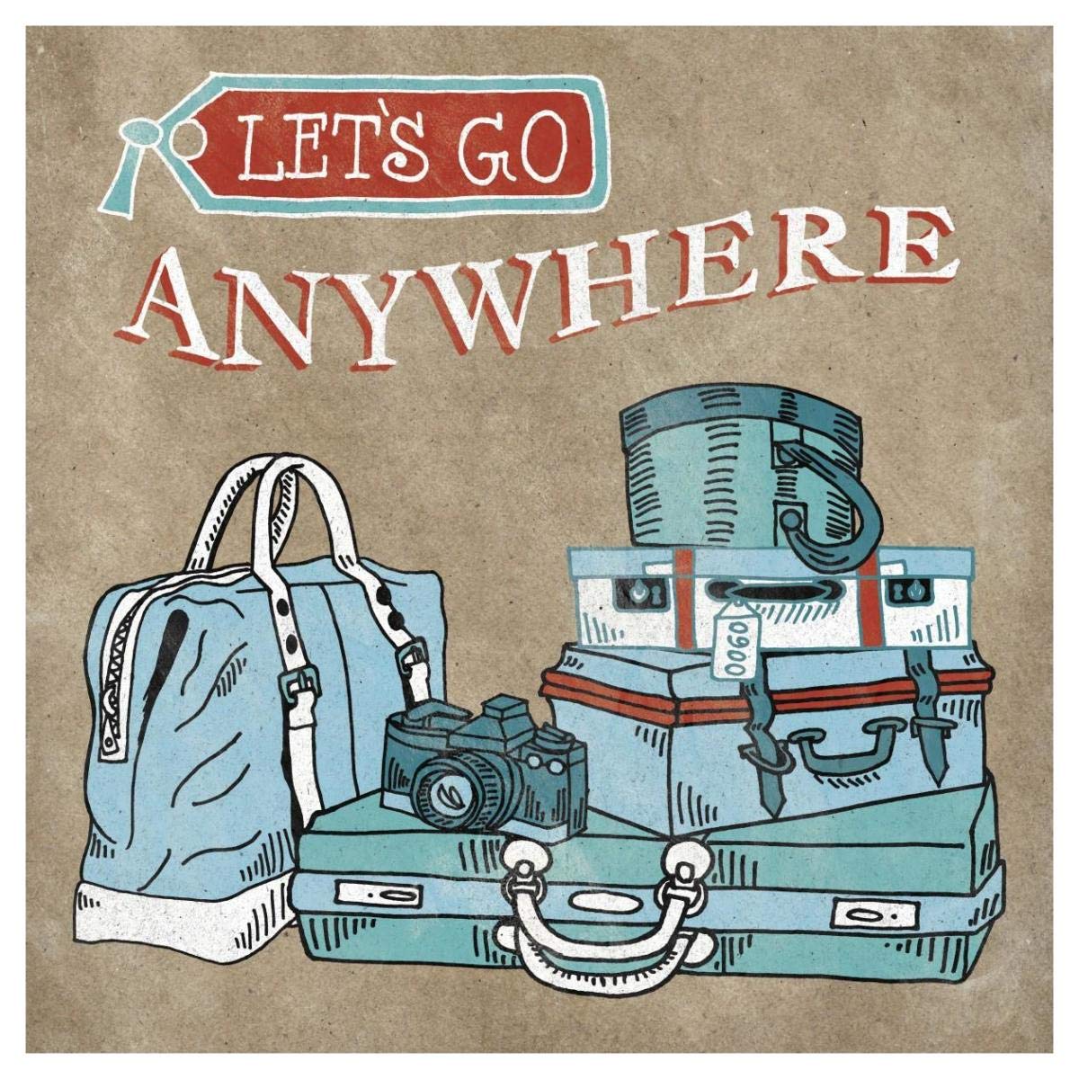 Adventure Love Suitcase Taupe -Paper Art-42x42″