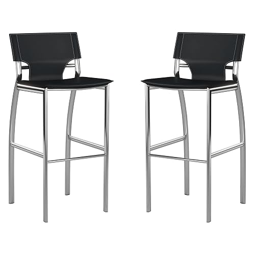 Illa 26 Inch Counter Height Chair, Set of 2, Chrome Base, Vegan Leather, Black