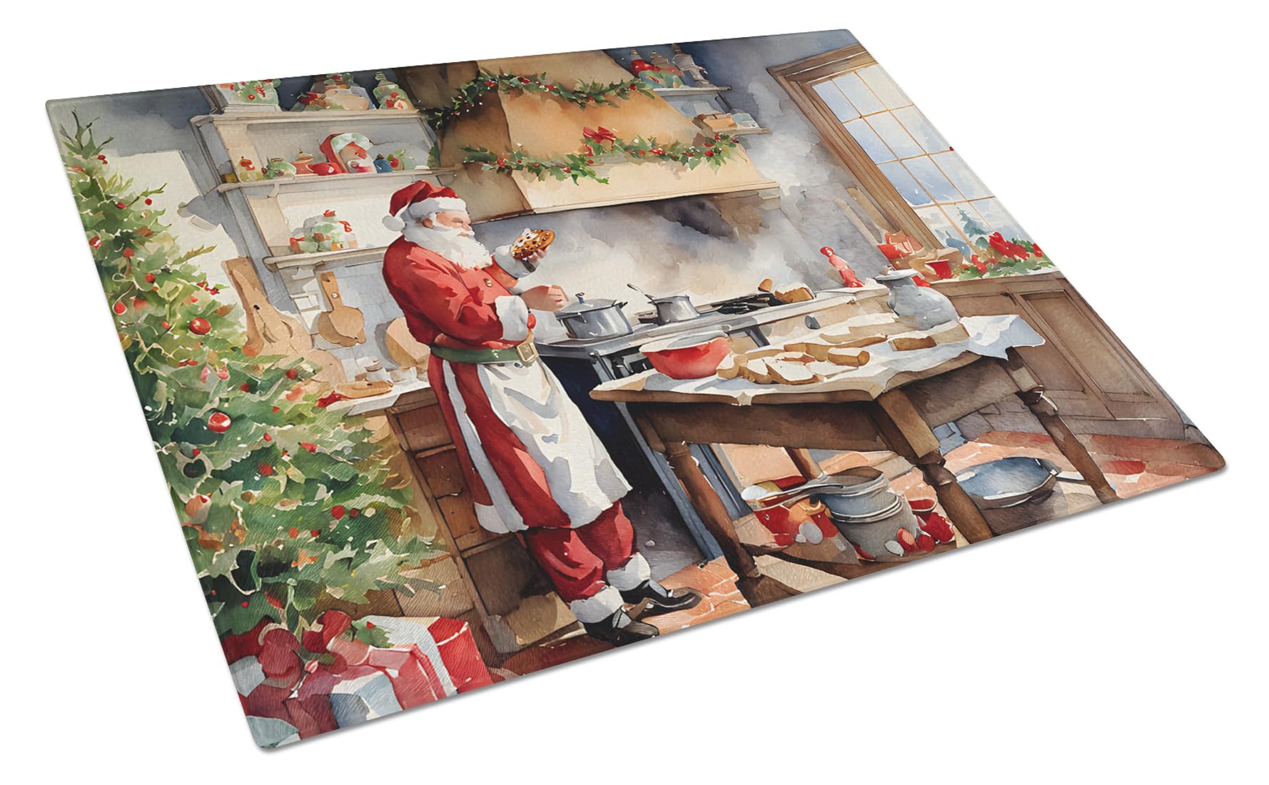 Carolines Treasures DAC3308LCB Cookies with Santa Claus Glass Cutting Board Large Decorative Tempered Glass Kitchen Cutting and Serving Board Large Size Chopping Board
