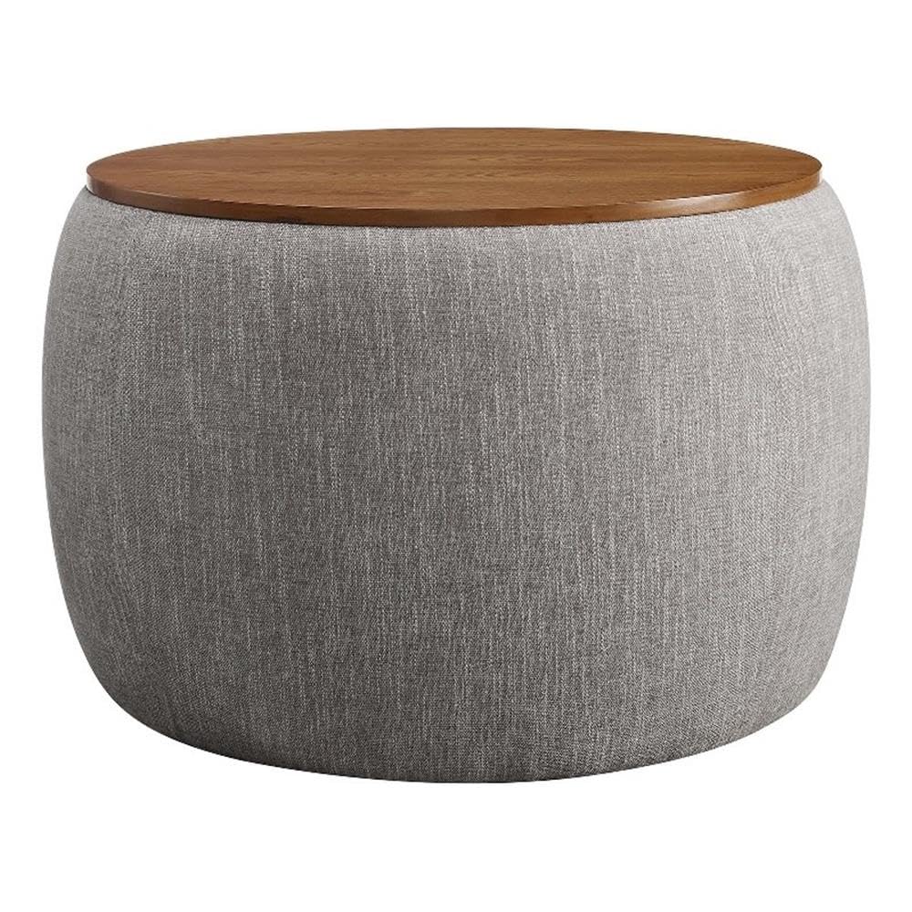 Perla Woven Heathered Fabric Upholstered Storage Ottoman