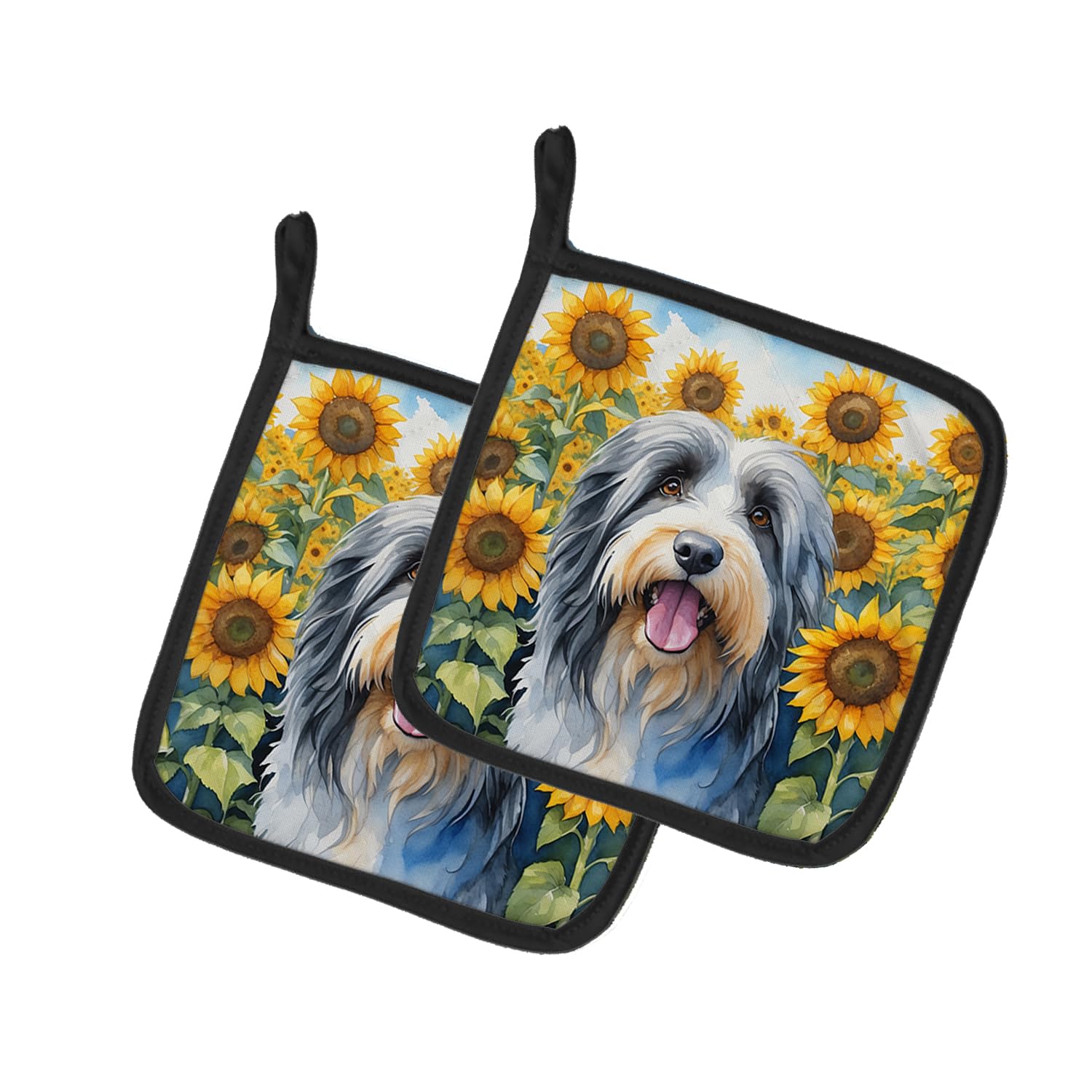 Bearded Collie in Sunflowers Pair of Pot Holders