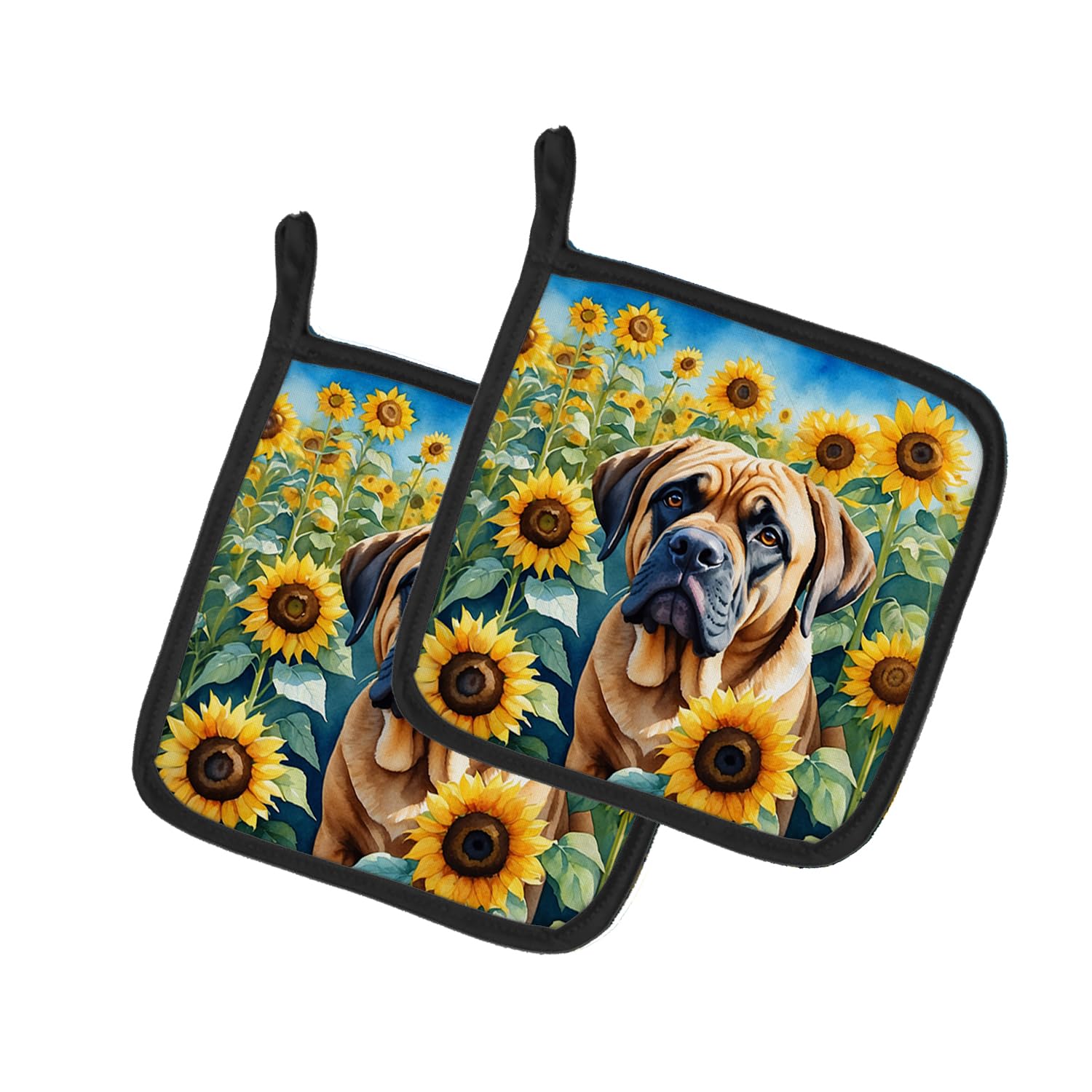 Mastiff in Sunflowers Pair of Pot Holders