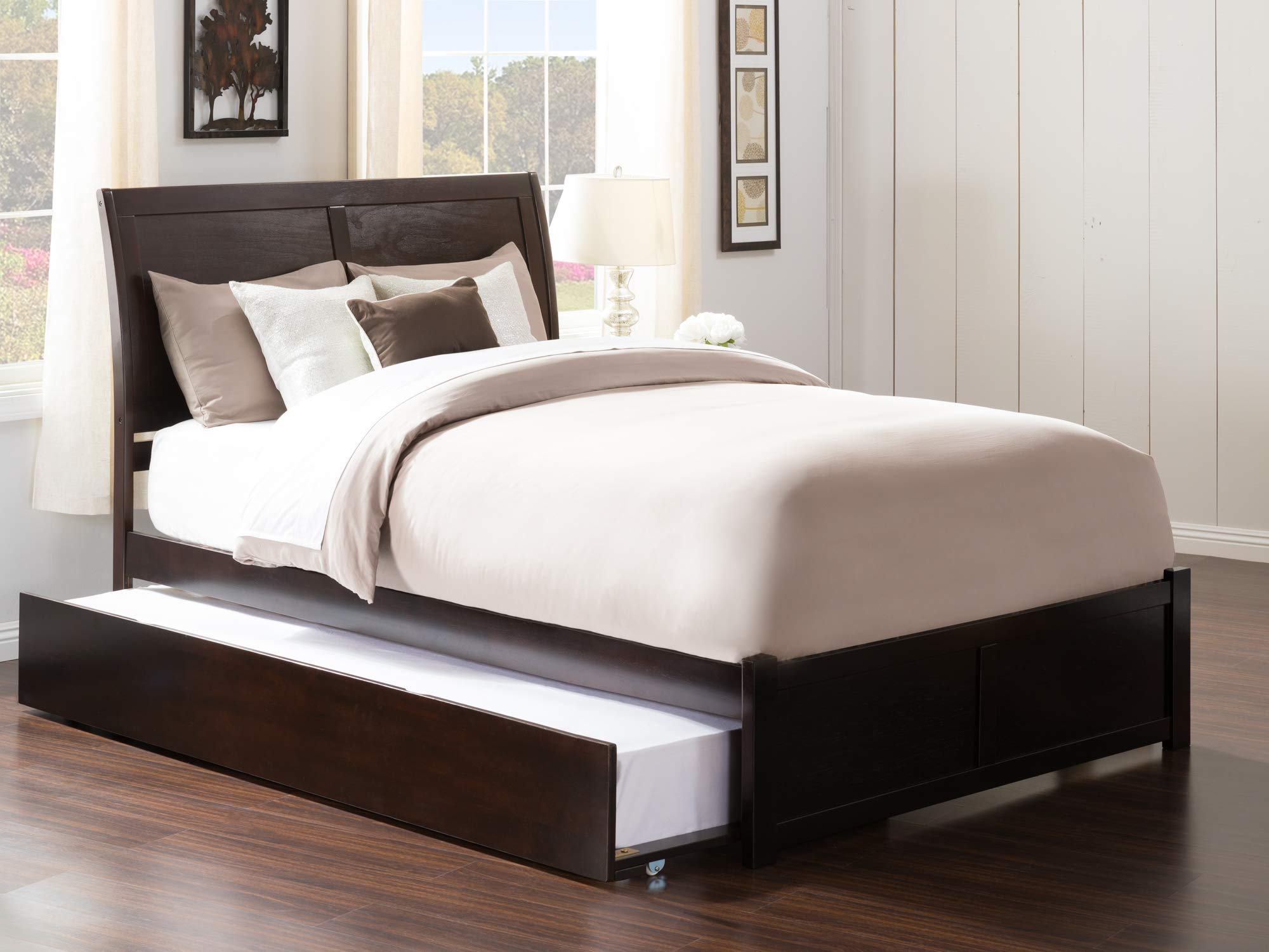 Portland Queen Bed with Footboard and Twin Extra Long Trundle in Espresso
