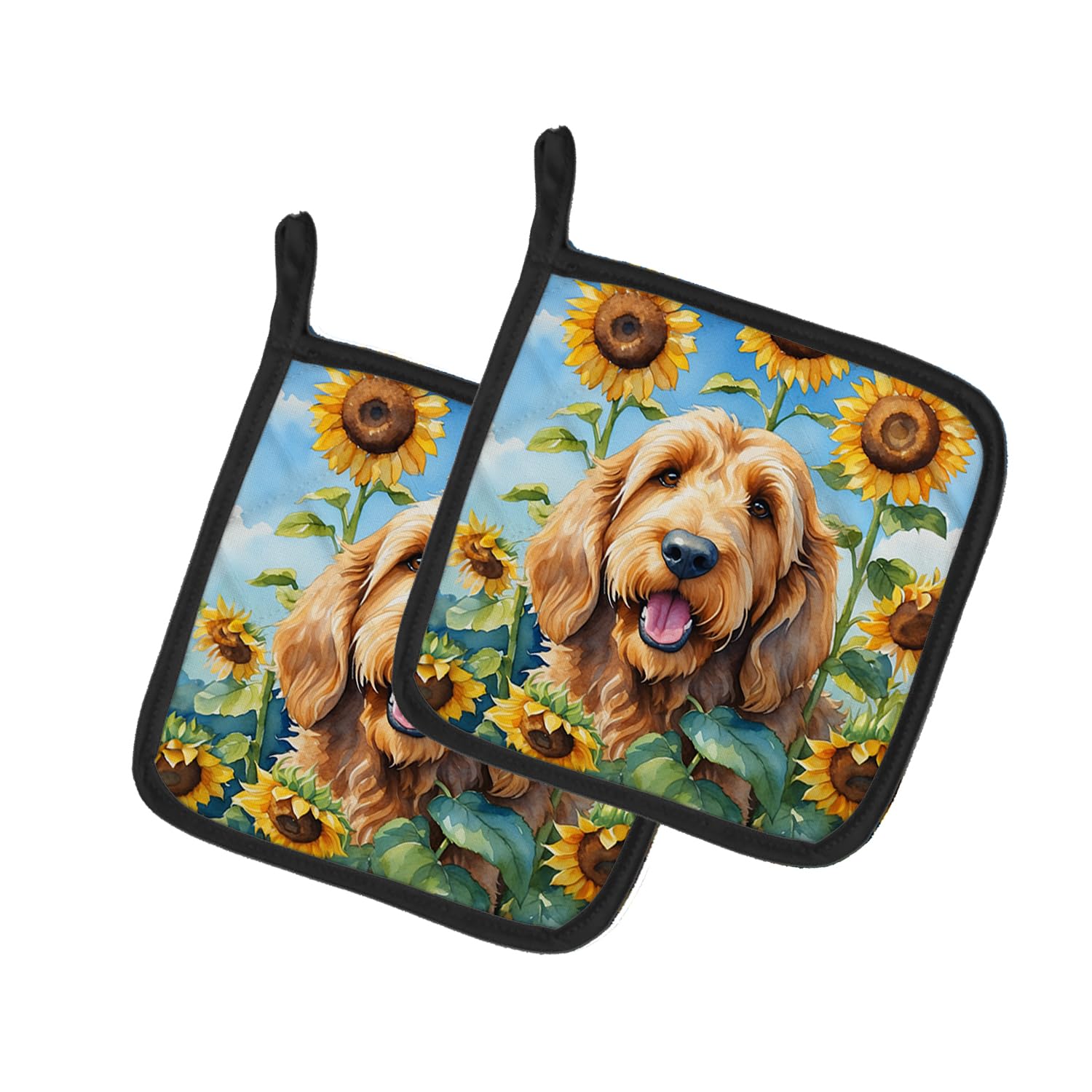 Otterhound in Sunflowers Pair of Pot Holders