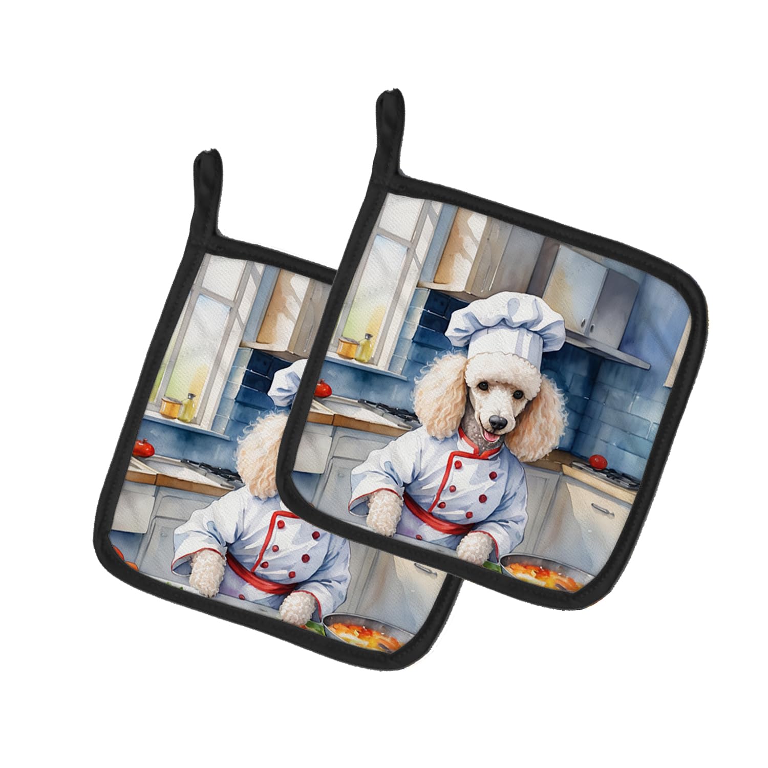 White Poodle The Chef Pair of Pot Holders