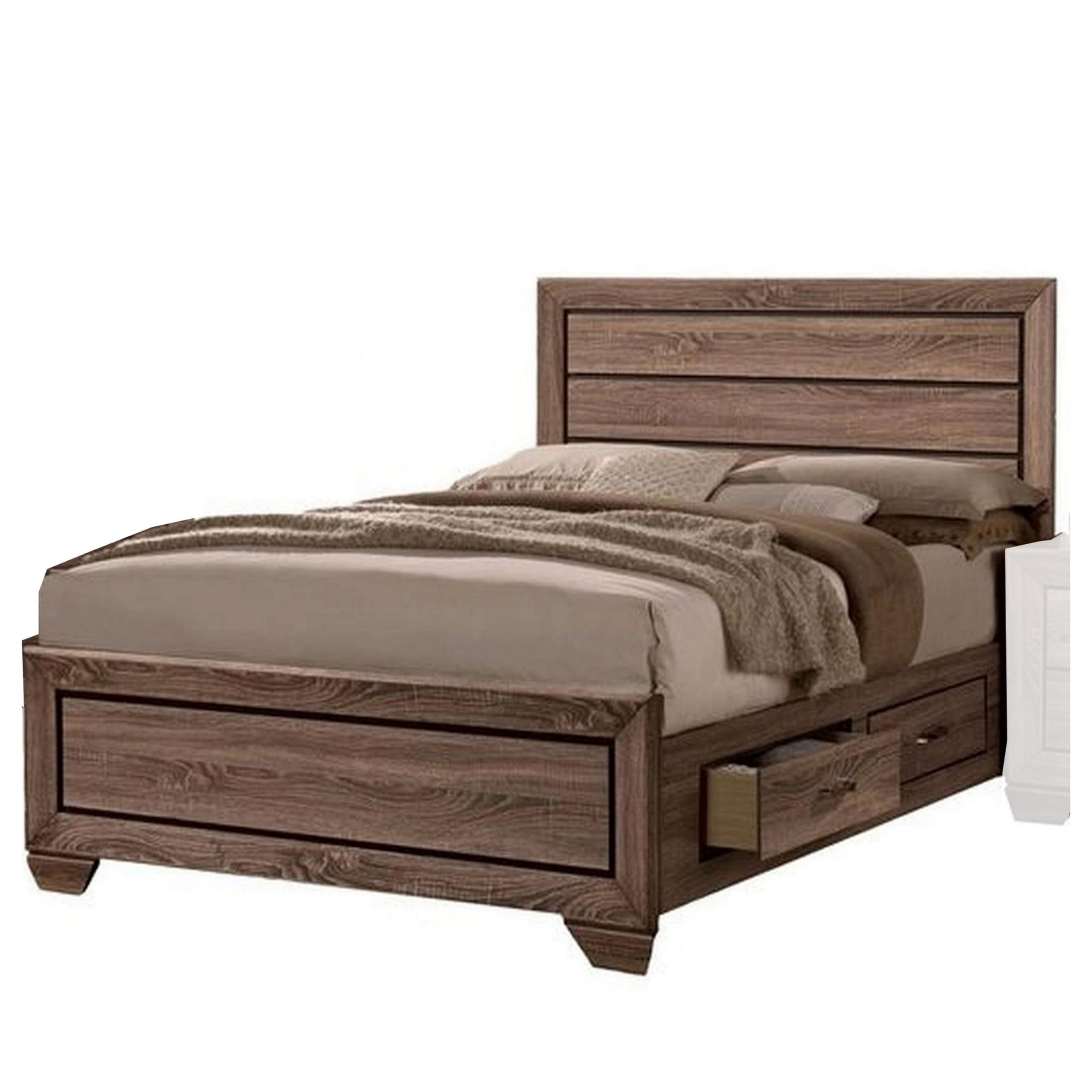 Bello California King Size Storage Bed, 2 Drawers, Wood Grains, Warm Brown