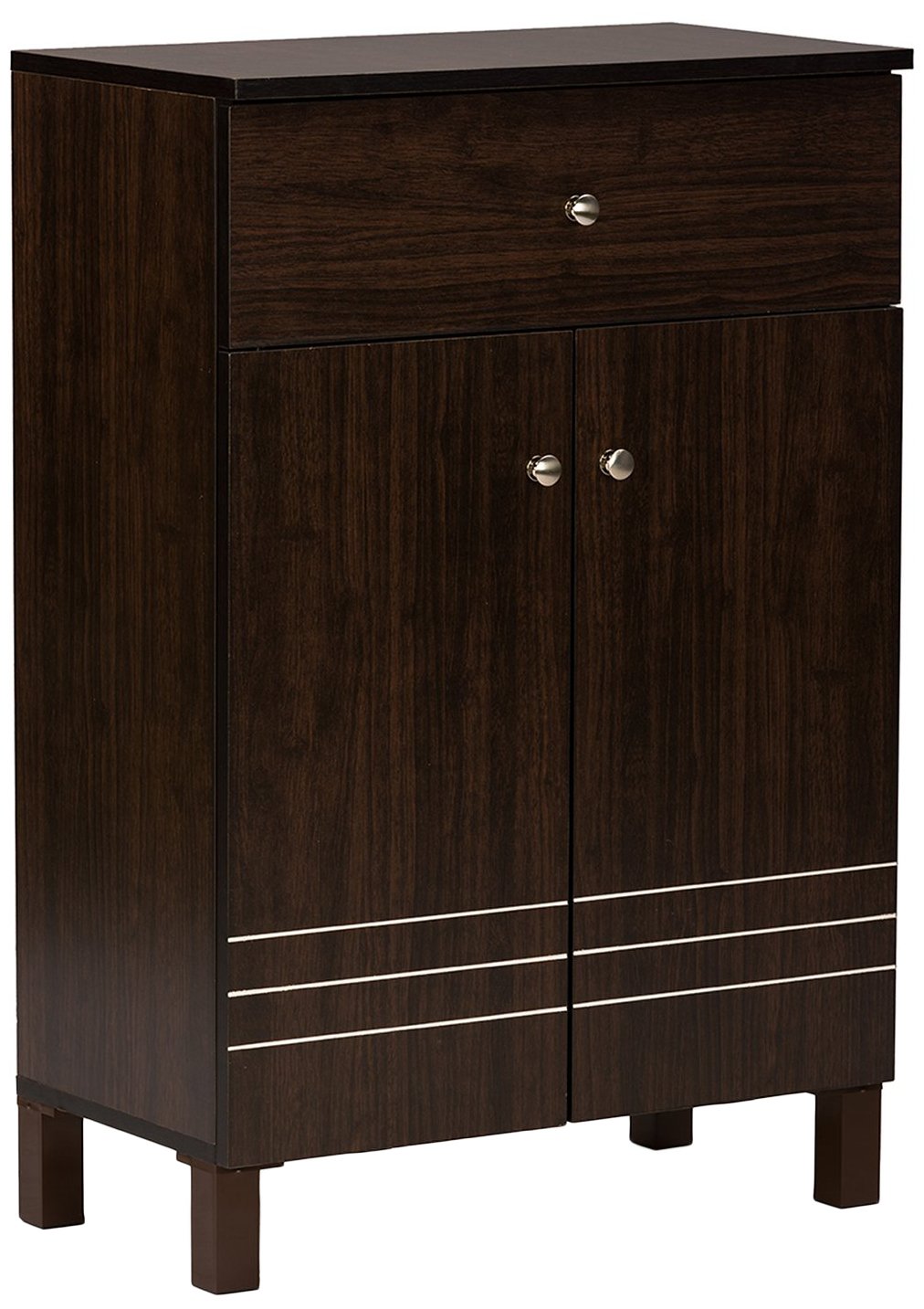 Baxton Studio Felda Dark Brown Modern Shoe Cabinet with 2 Doors and Drawer