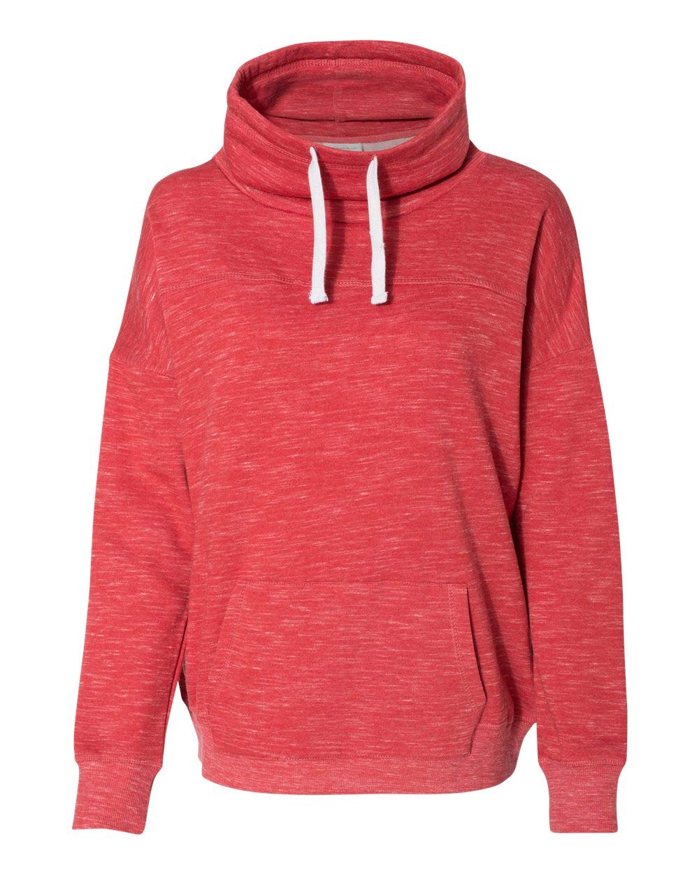 J. America Womens Mlange Fleece Cowl Neck Sweatshirt - Red, S