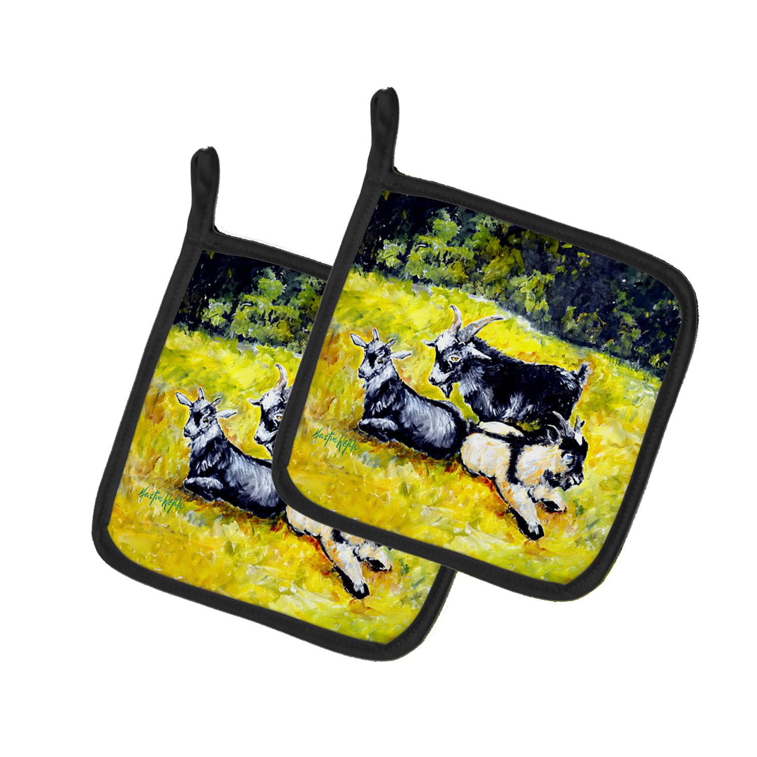 Scooter Pooter and Tooter Goats Pair of Pot Holders