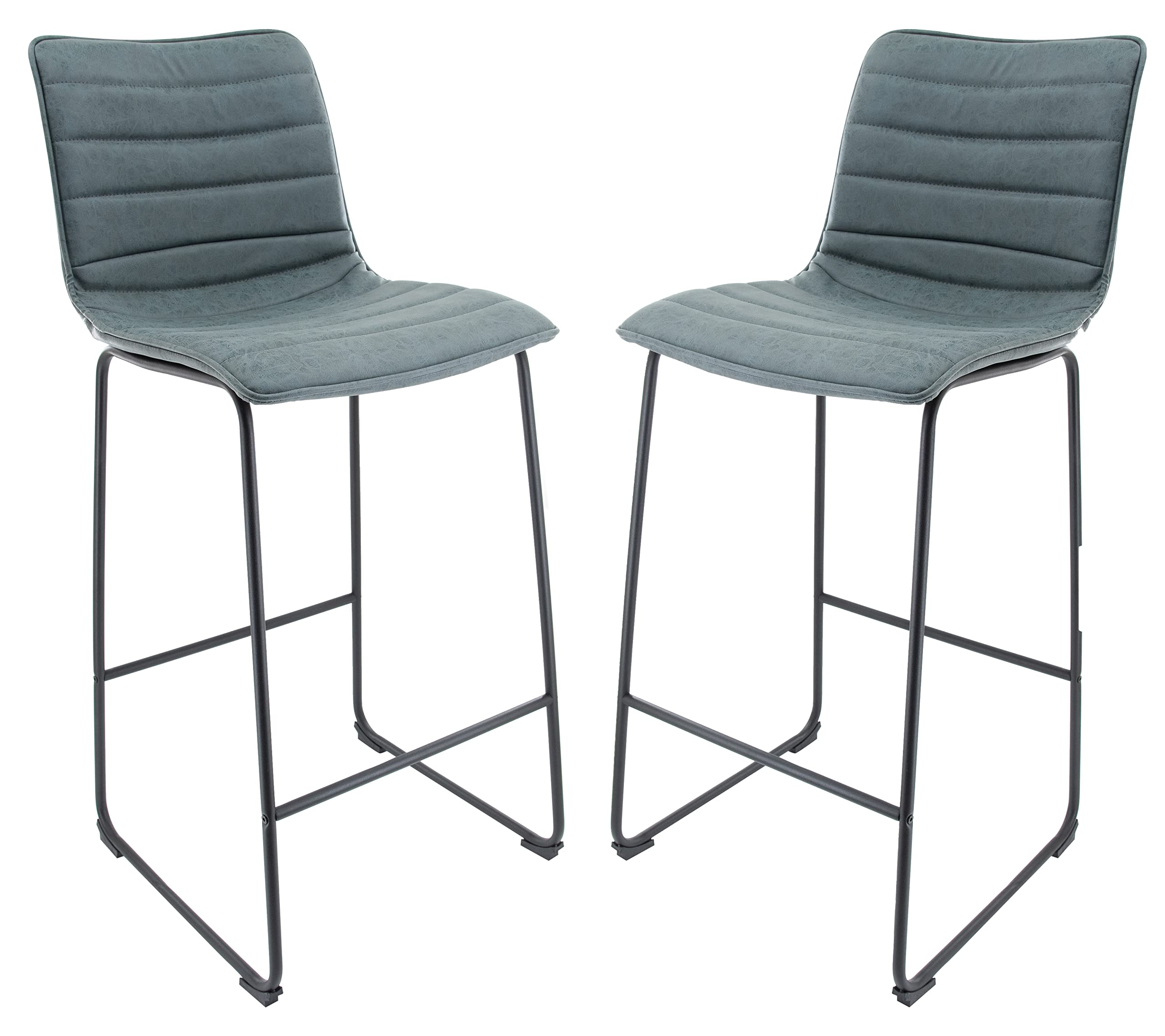 Leisuremod Brooklyn 29.9 Modern Leather Bar Stool Kitchen Island Stools With Black Iron Base & Footrest Set Of 2 (Peacock Blue)