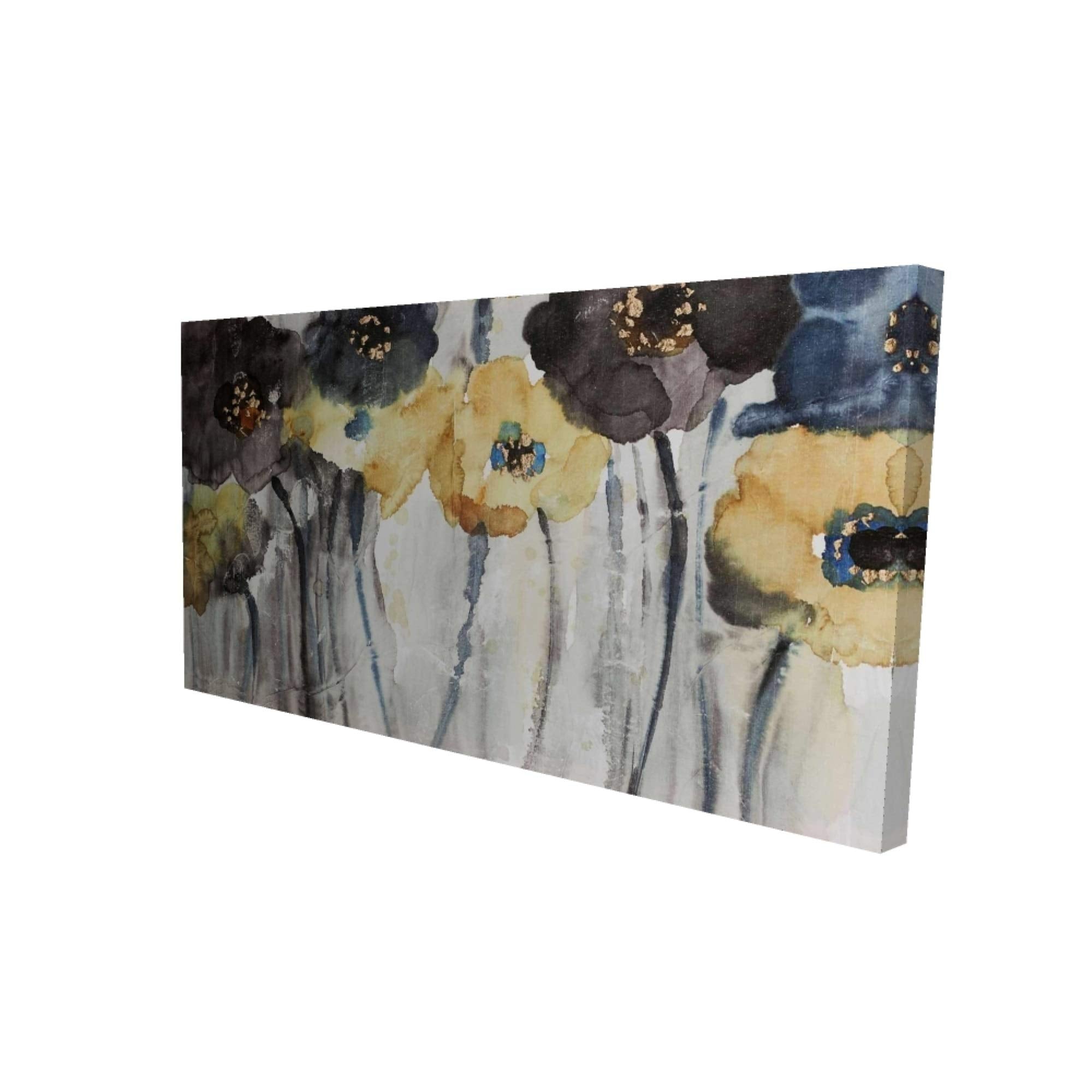 GRAY BLUE AND YELLOW FLOWERS - Print on canvas by Begin Edition