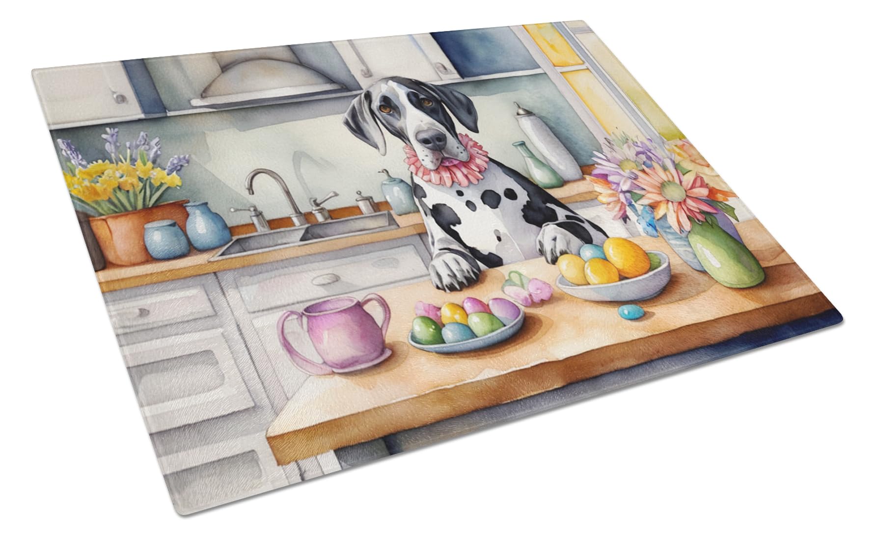 Carolines Treasures DAC6826LCB Decorating Easter Great Dane Glass Cutting Board Decorative Tempered Glass Kitchen Cutting and Serving Board Large Size Chopping Board