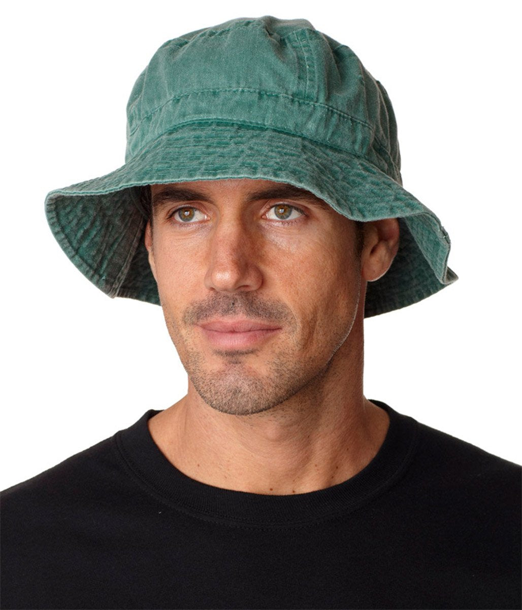 VA101 | VACATIONER- Pigment dyed, garment washed cotton twill, crushable bucket hat style. L-59 cm (7 3/8)- FOREST GREEN