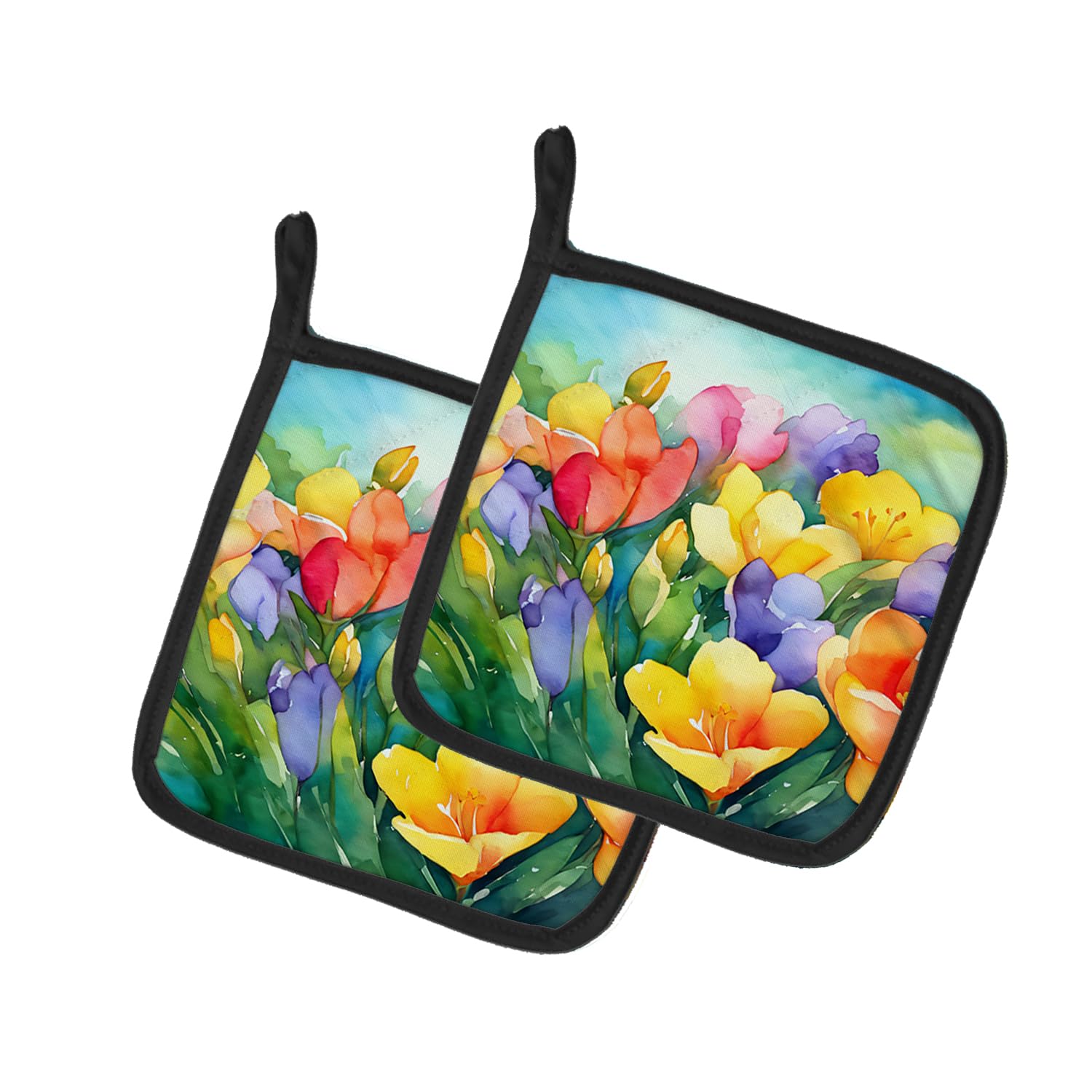 Freesias in Watercolor Pair of Pot Holders