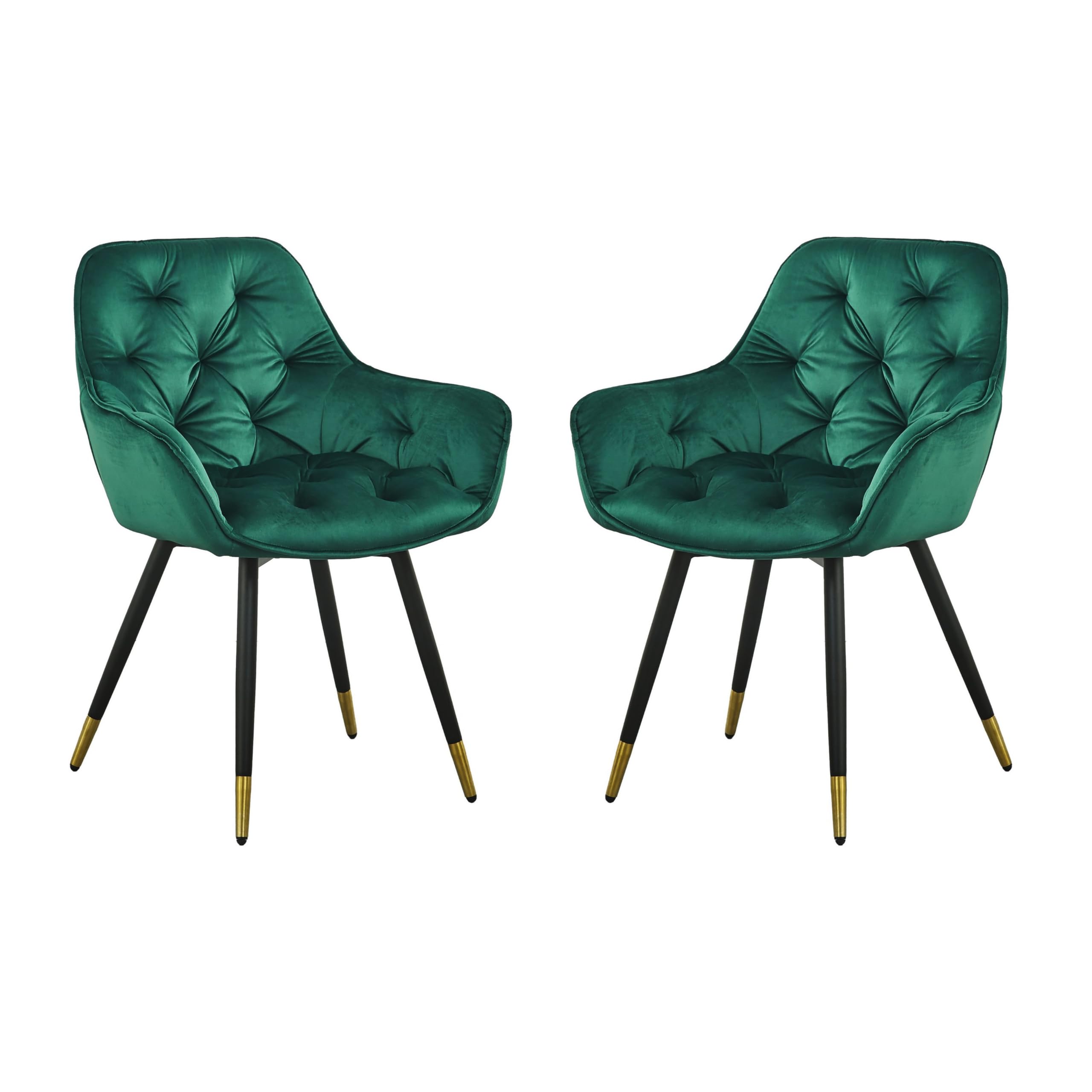 25 Inch Accent Dining Chair, Curved Back, Gold, Green Velvet Upholstery