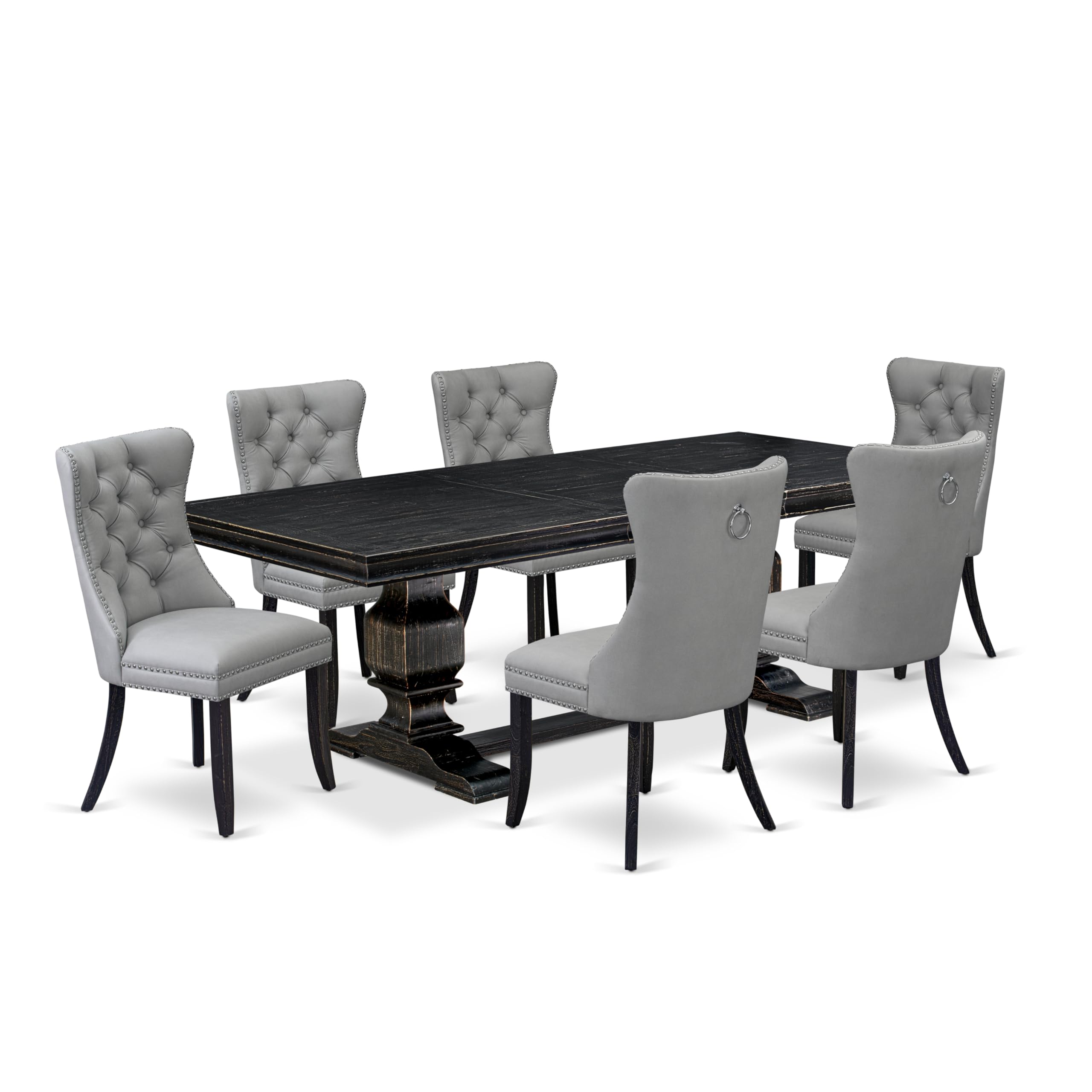 7 piece modern dining set a dinner table and 6 Faux Leather padded Chairs