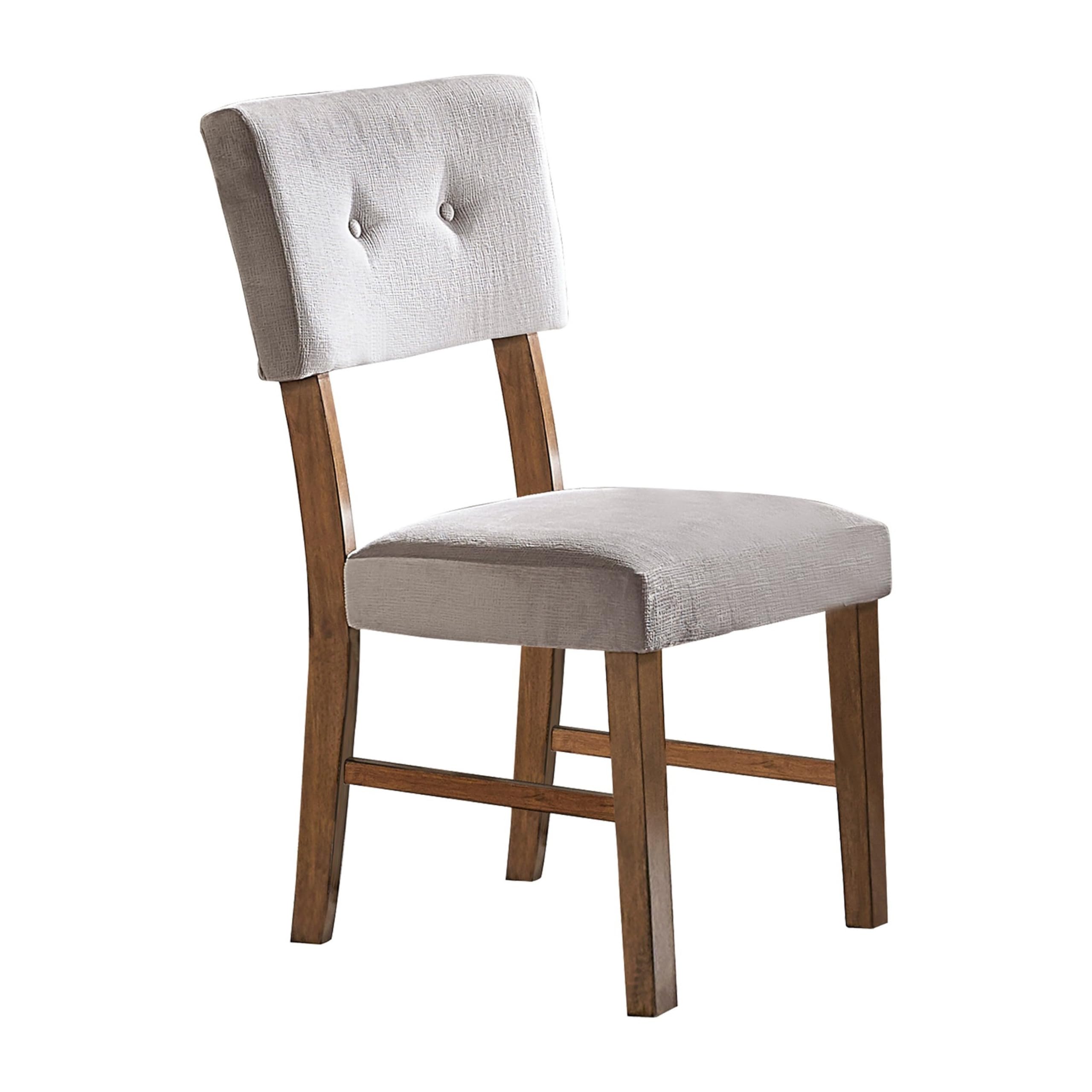 Leom 25 Inch Set of 2 Side Dining Chairs, Tufted Gray Polyester, Brown
