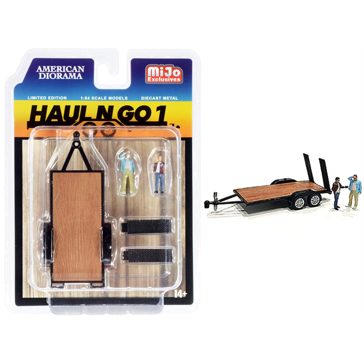 Haul N Go 1 Trailer And 2 Figurines Diecast Set Of 3 Pieces For 164 Scale Models By American Diorama 38377