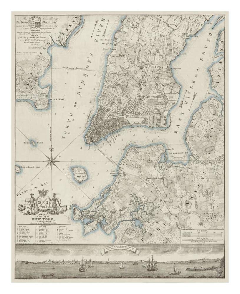 Plan of the City of New York, copied from the Ratzer Map - Decorative Blue Shading-Paper Art-22x26”