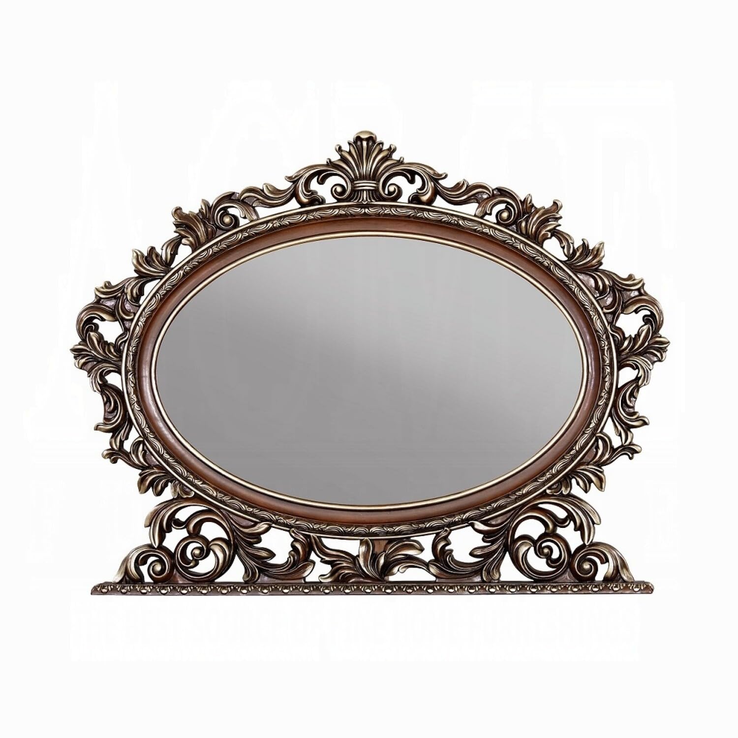 Vany Dresser Mirror, Intricate Brushed Champagne and Cherry Wood 43x53
