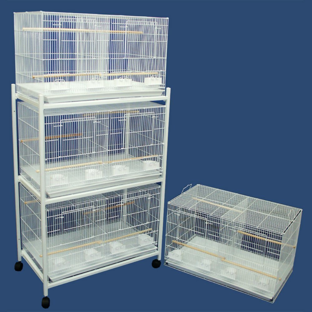 Lot of 4 Medium Breeding Cages with One 3 Tie Stand - White