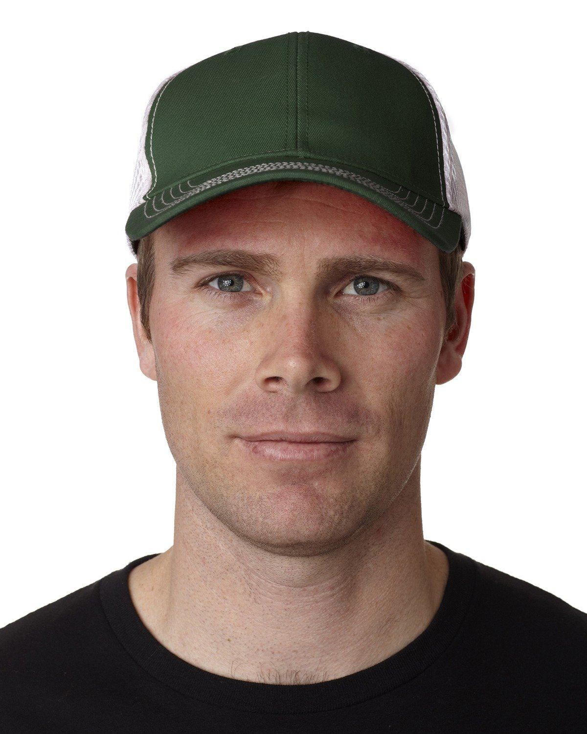 FA102 | FAIRWAY- Washed Cotton twill, Six Panel, Structured, Mid-Profile Cap with Soft Mesh Back Panels, Contrast Stitching on Visor and hook and loop closure. - FOREST GREEN/WHITE