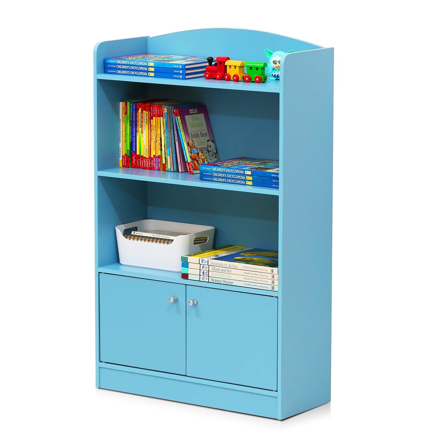 Furinno FR16121 KidKanac Light Blue Bookshelf with Storage Cabinet
