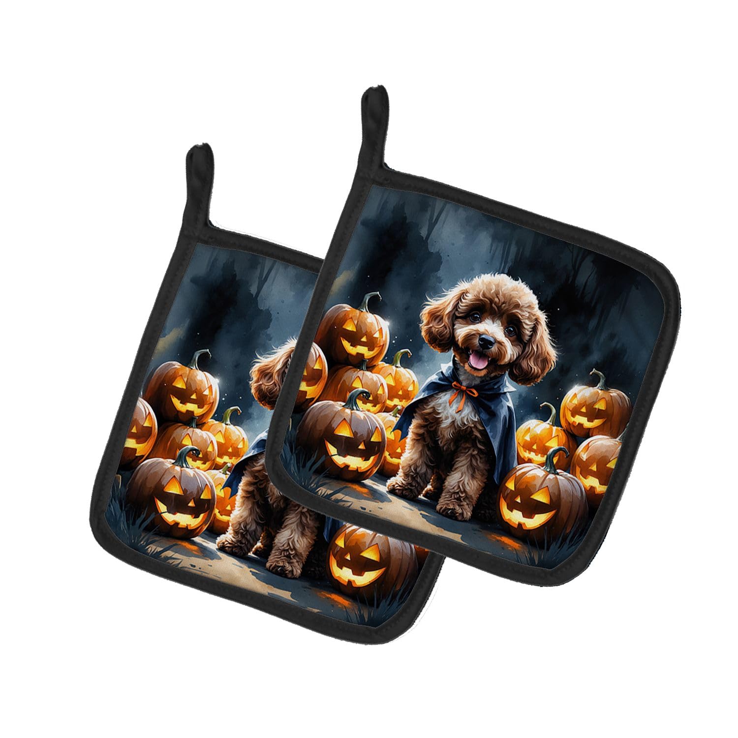 Carolines Treasures Chocolate Poodle Puppy Halloween Pair of Pot Holders Kitchen Heat Resistant Pot Holders Sets Oven Hot Pads for Cooking Baking BBQ, 7 1/2 x 7 1/2
