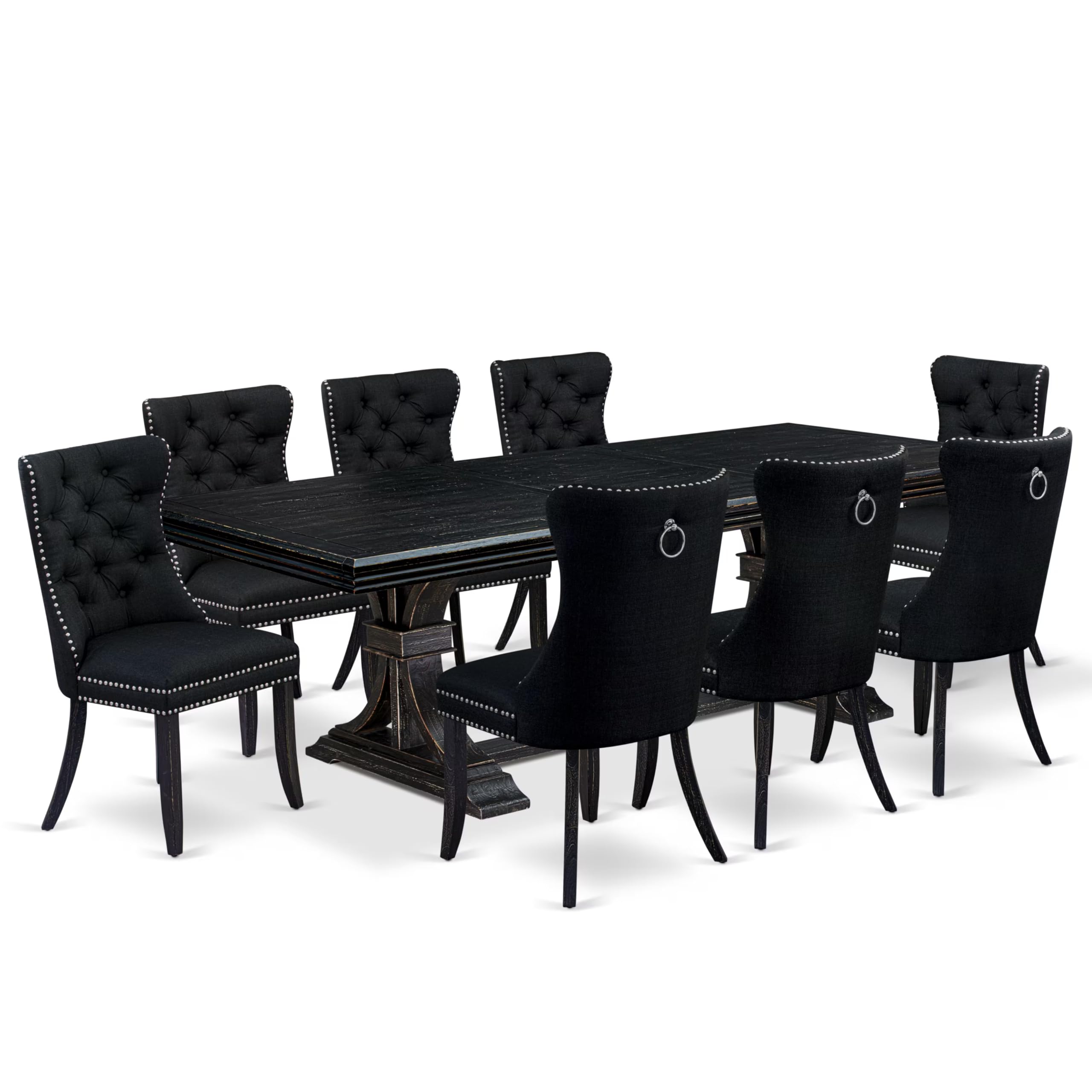 9 piece kitchen table set a dinner table and 8 Linen Fabric dining Chairs