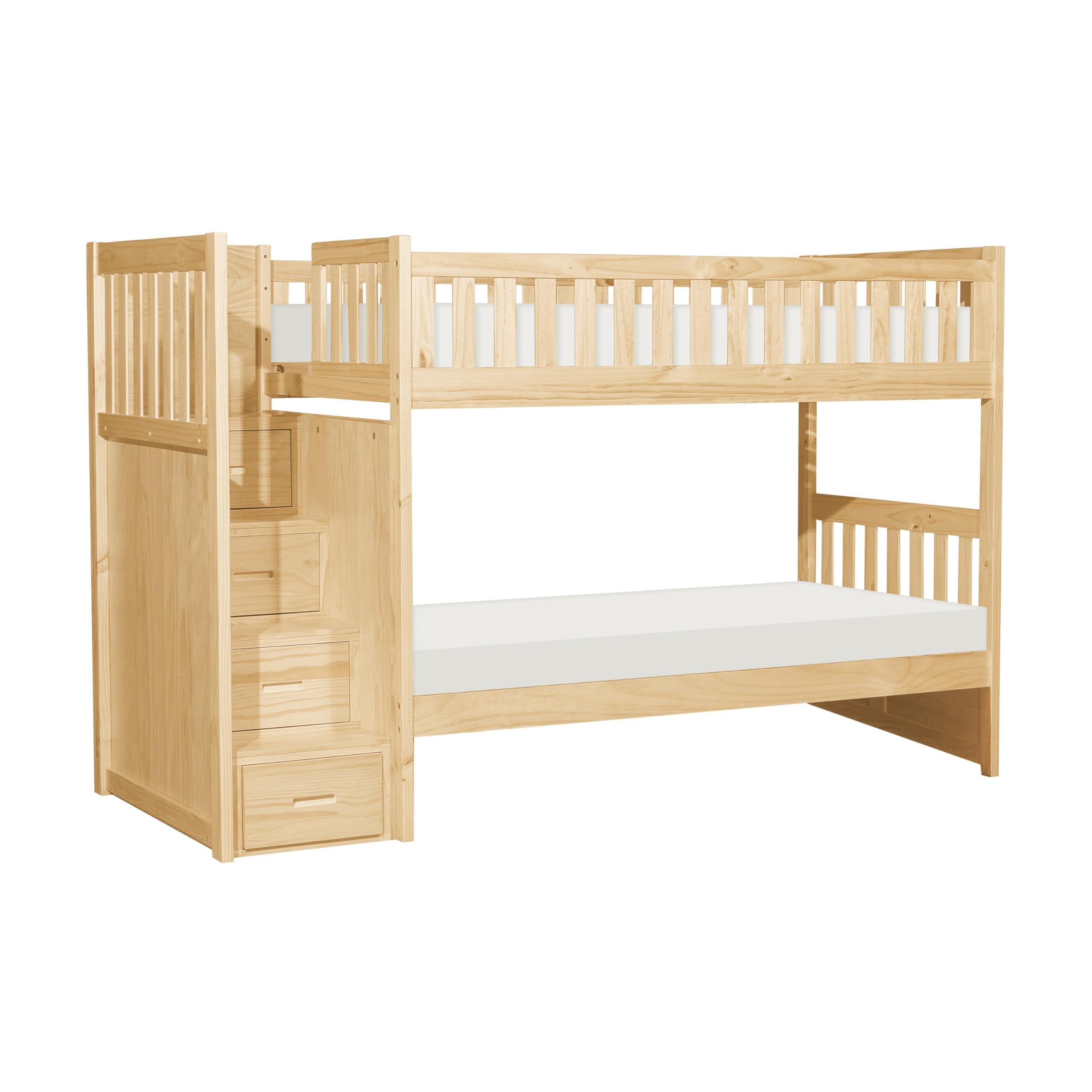 Catherine Twin over Twin Bunk Bed, Storage Step, Natural Brown, Solid Wood