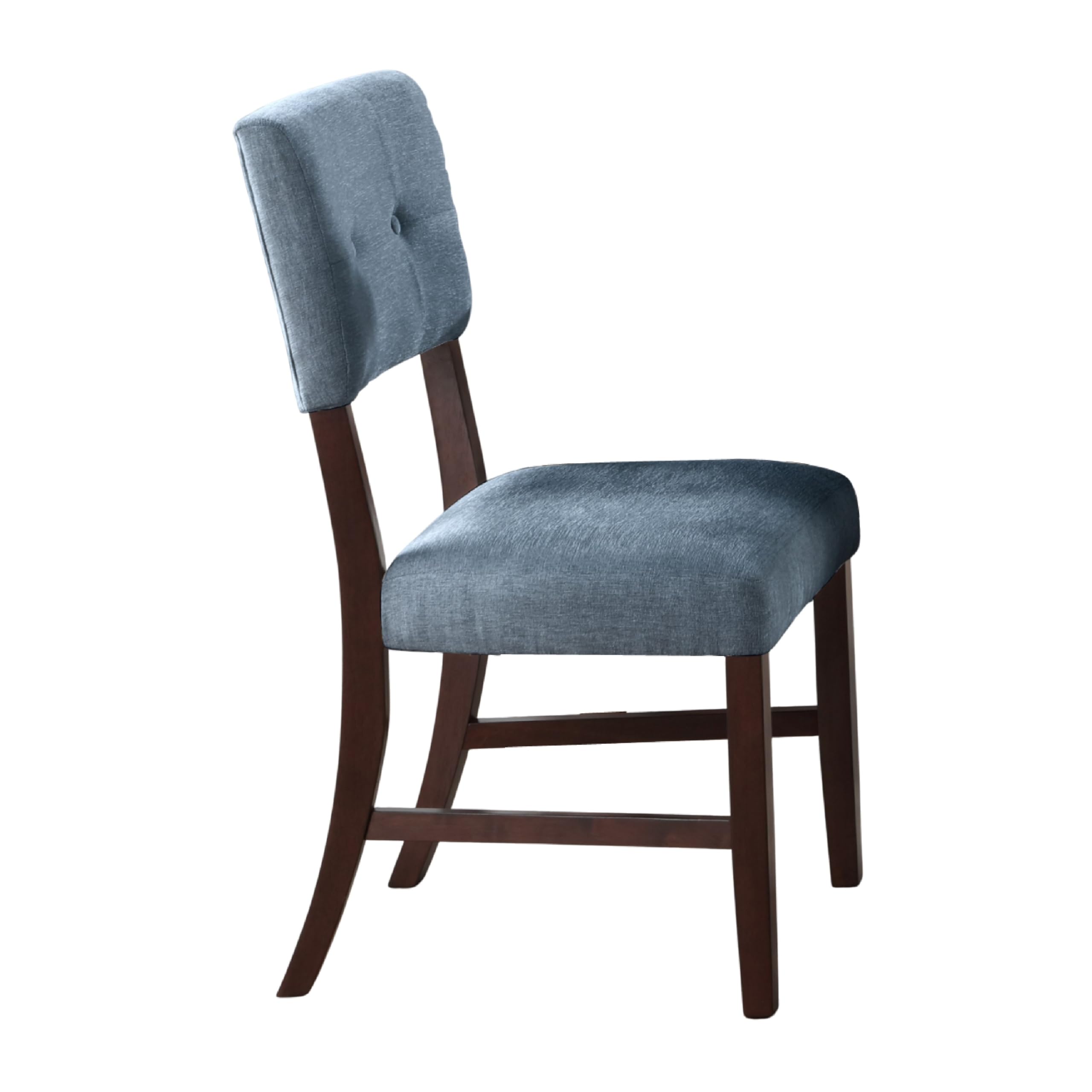 Tery Dining Side Chair Set of 2, Tufted Blue Backrest, Cherry Brown