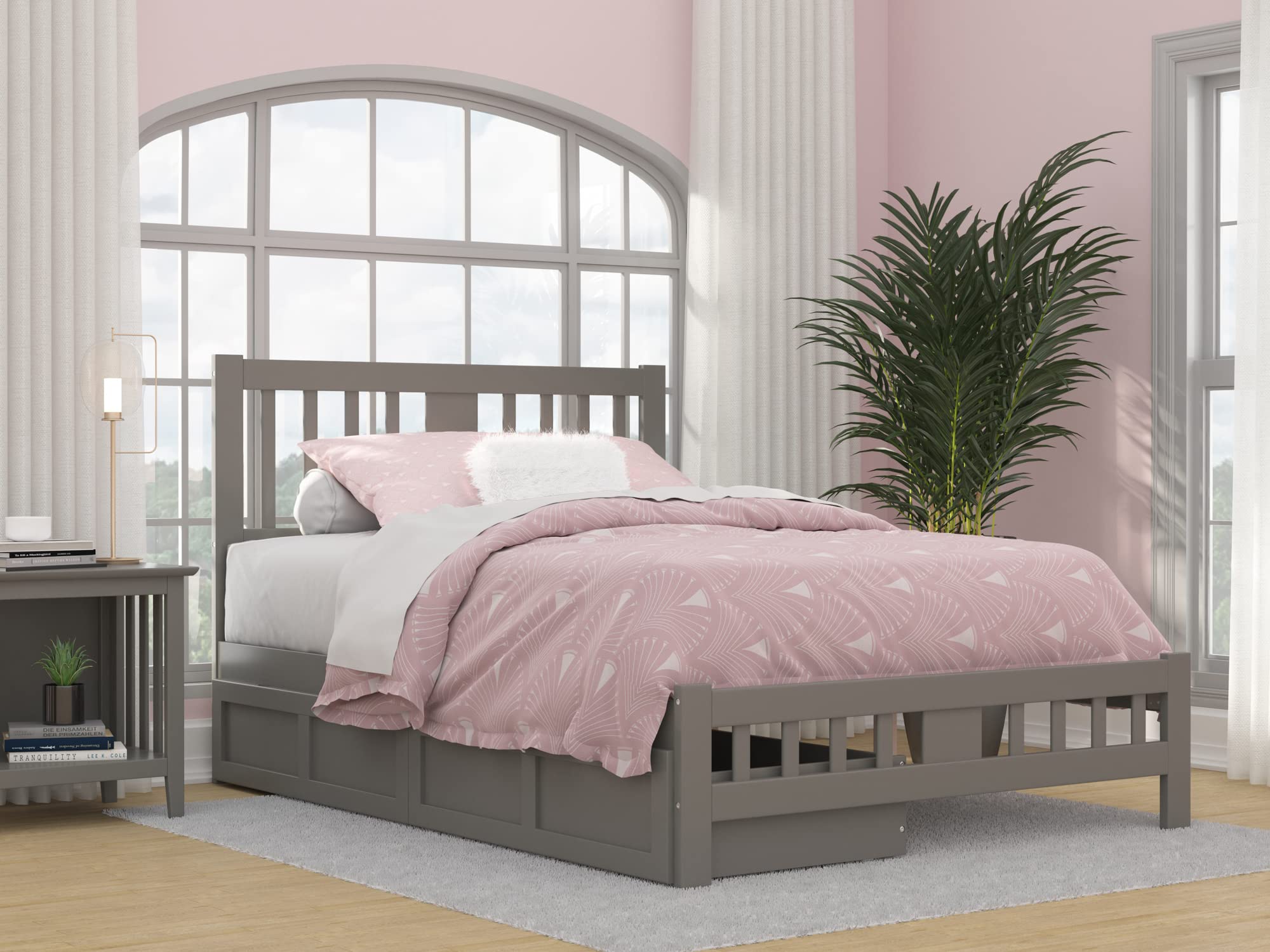Tahoe Full Platform Bed with Matching Footboard & 2 Storage Drawers in Grey