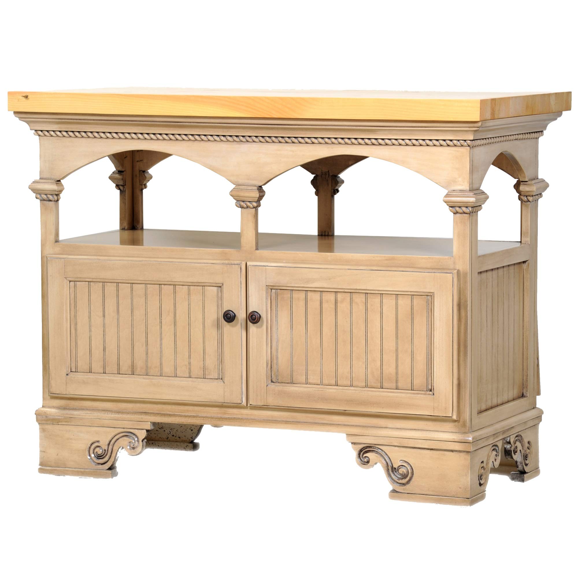 Poplar Kitchen Island in Antique Black with Pine Top