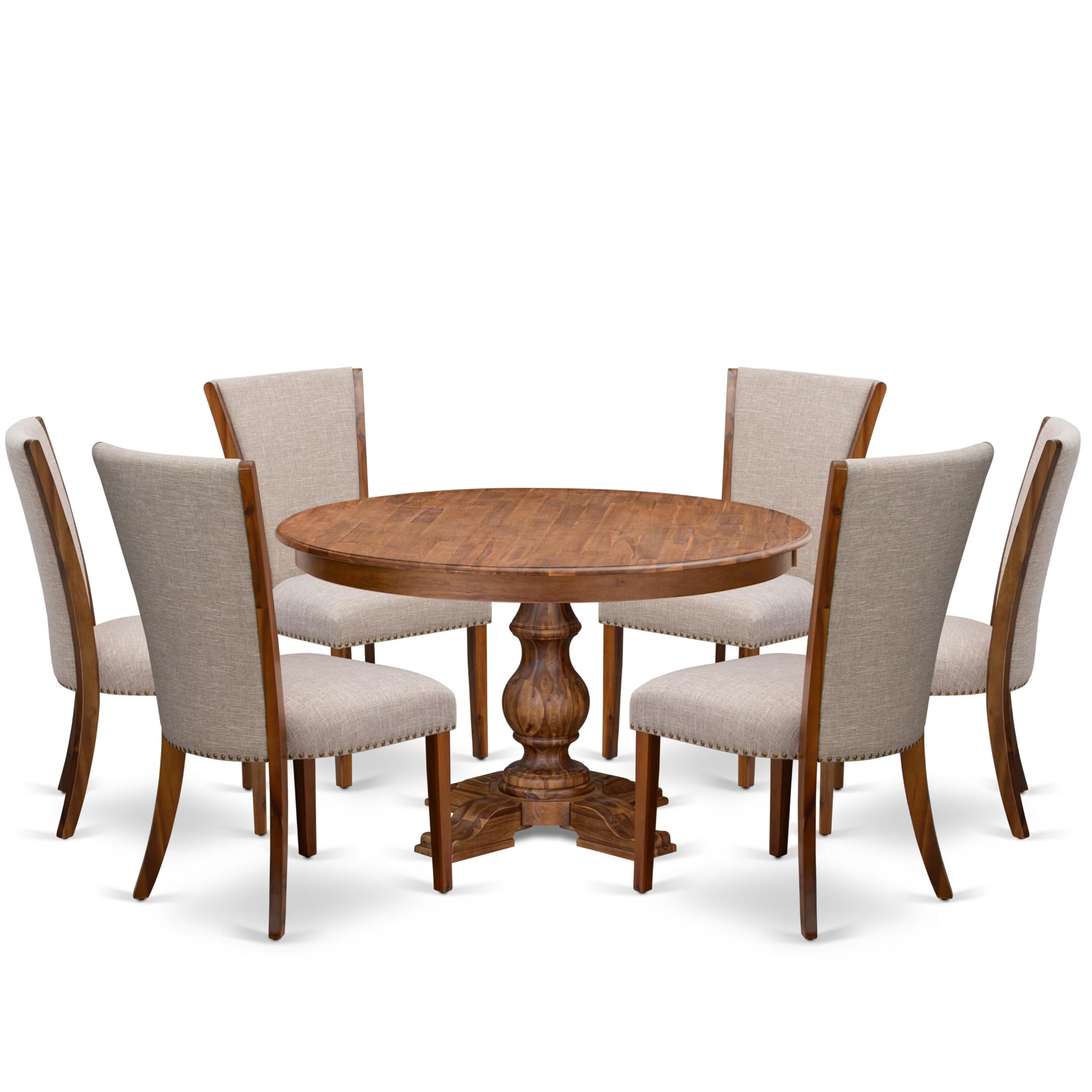 7 Piece Dinette Set Consists Of 54 Round Dining Table In Light Tan Color