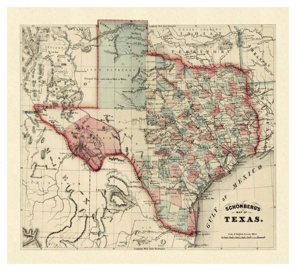 Schonbergs map of Texas, 1866-Paper Art-42x38”