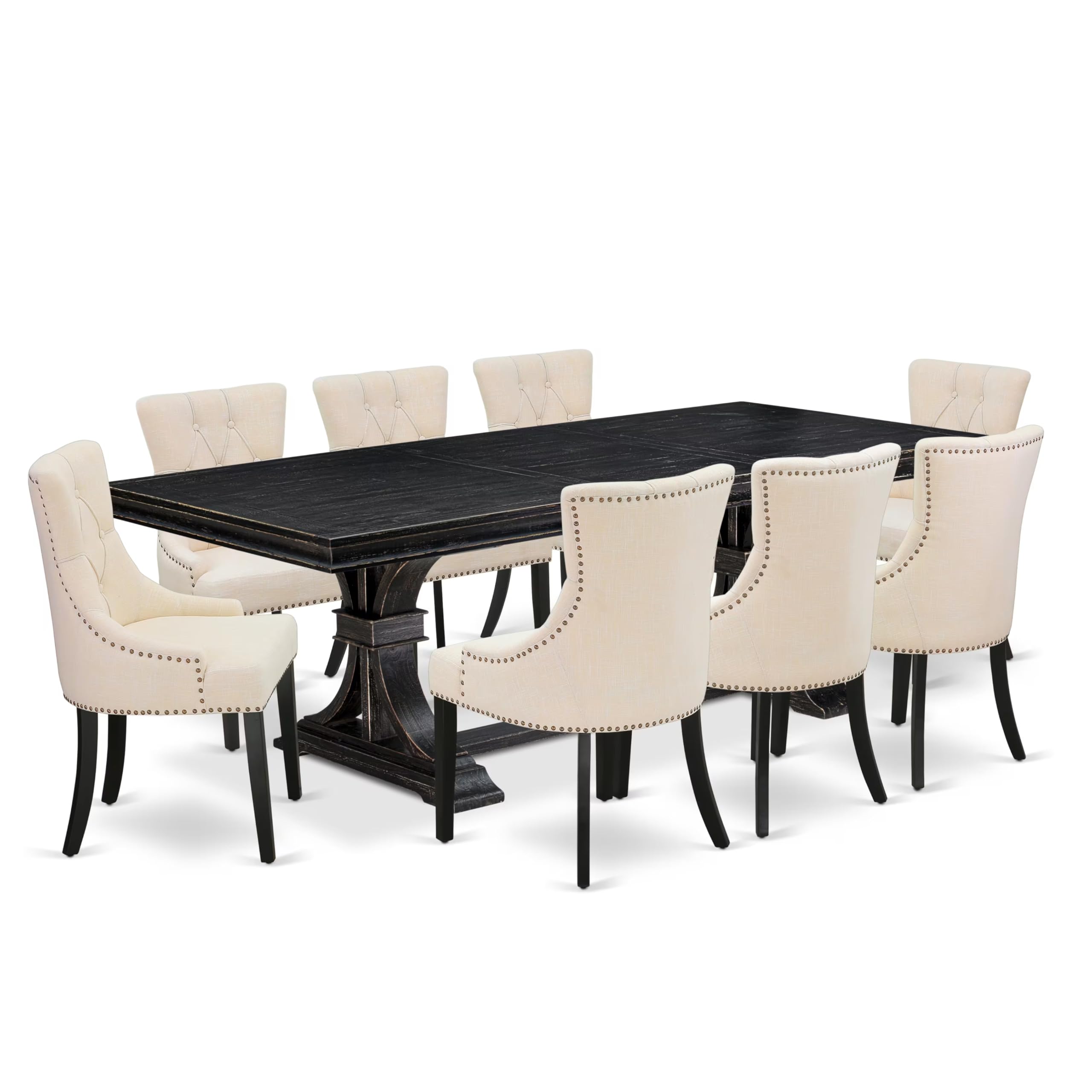 9 piece dining set a breakfast table and 8 kitchen chairs & black legs