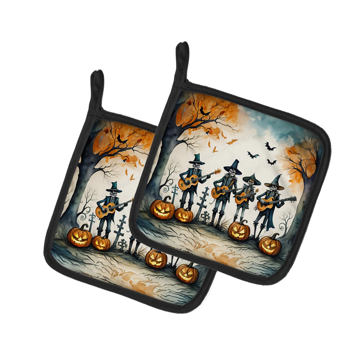 Mariachi Skeleton Band Spooky Halloween Pair of Pot Holders