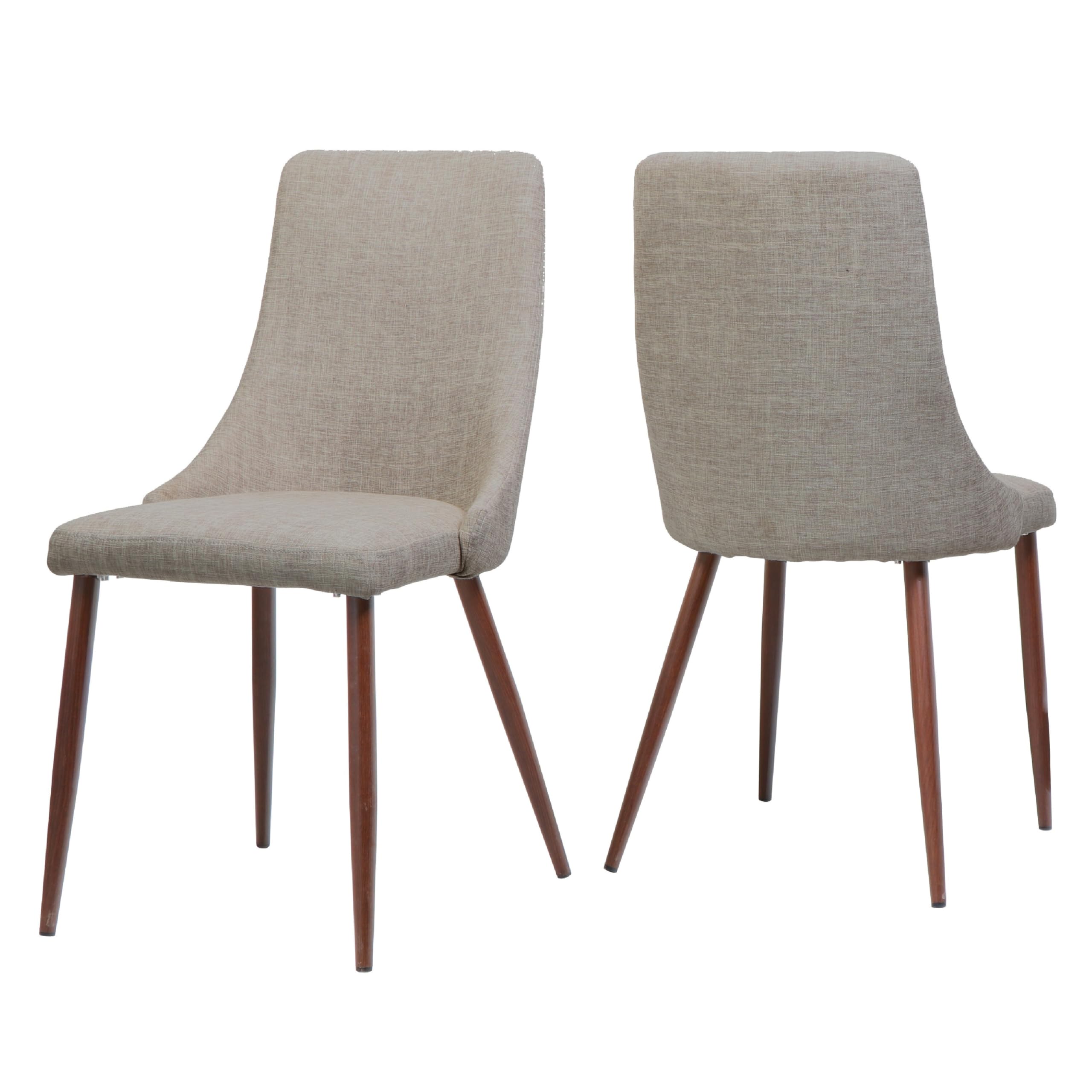 Dining Side Chair Set of 2, Wheat Brown Fabric, Tapered Iron Legs