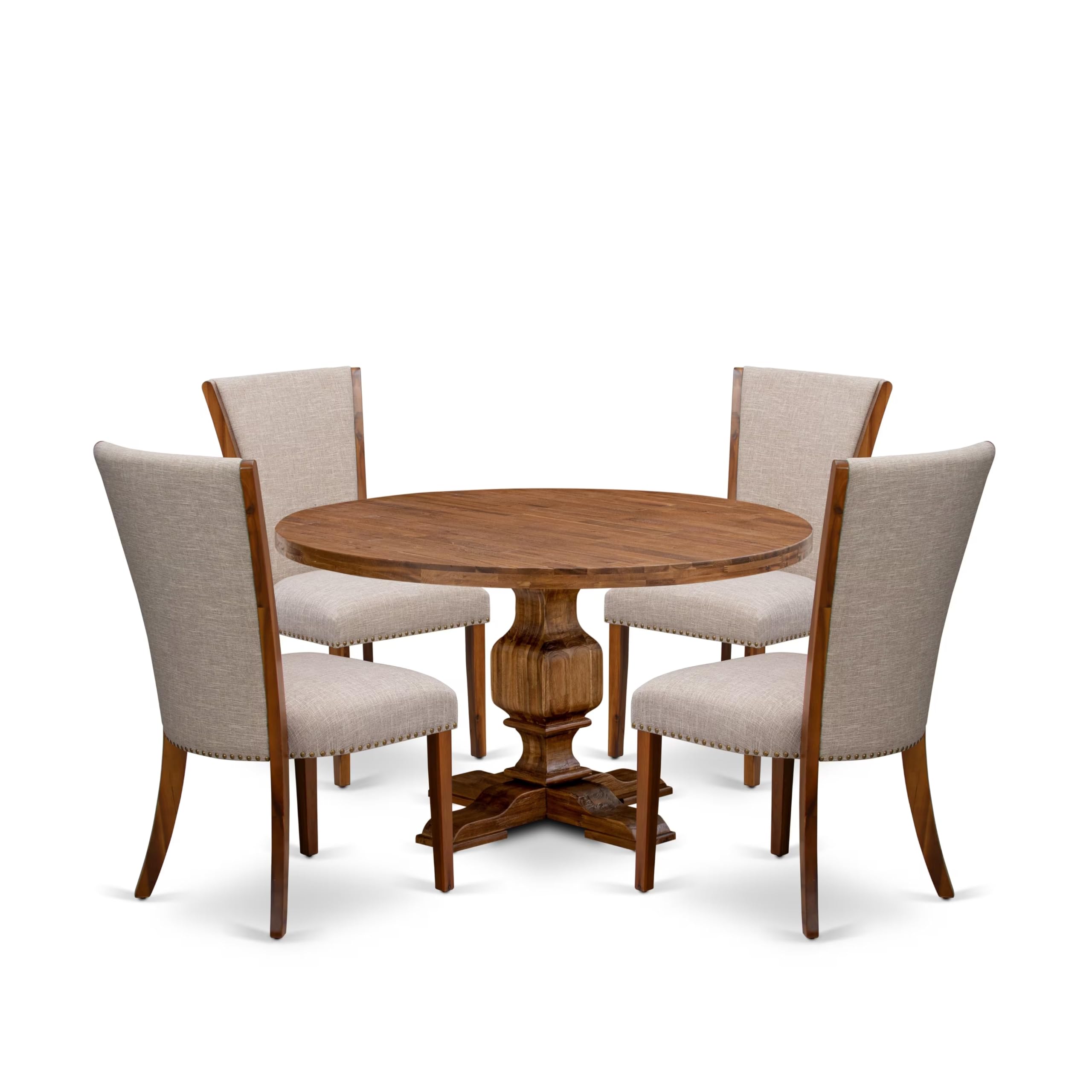 5 Piece Kitchen Table Set Includes 54 Round Table In Light Tan Color