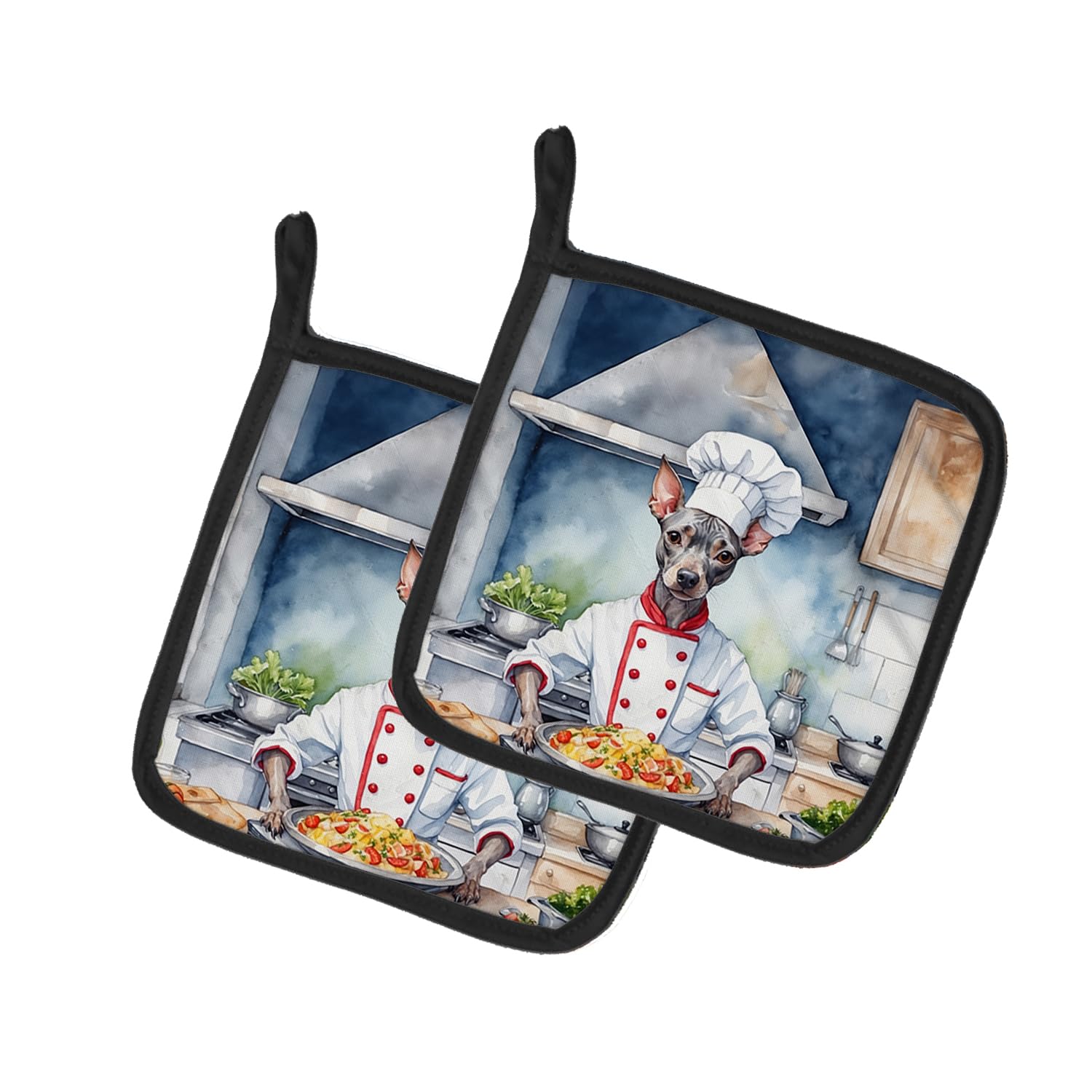American Hairless Terrier The Chef Pair of Pot Holders