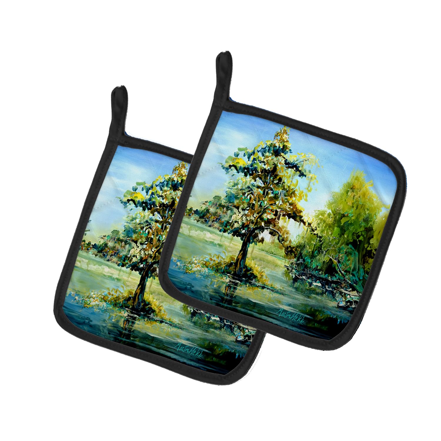 Cypress Tree in the Bayou Blue Pair of Pot Holders